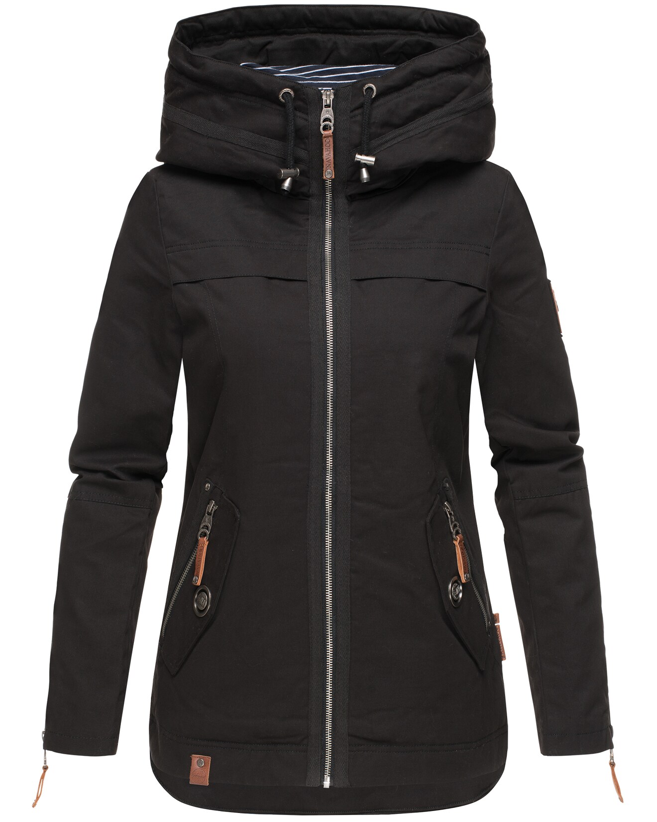 NAVAHOO Damen Moderner Outdoorjacke Übergangsparka aus Baumwolle mit Kapuze Wekoo