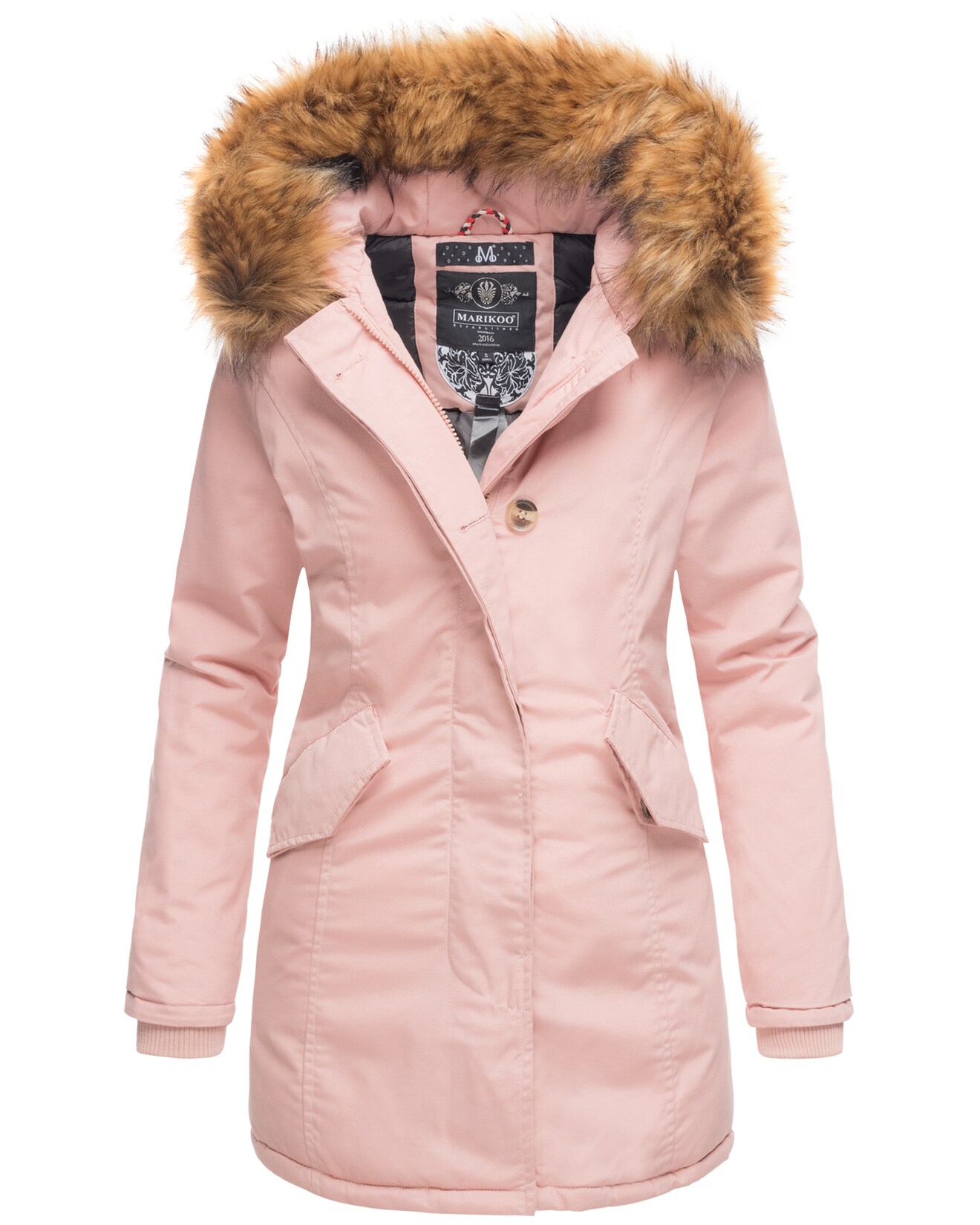 MARIKOO Damen edler Wintermantel Parka mit Kunstfellkapuze Karmaa Princess