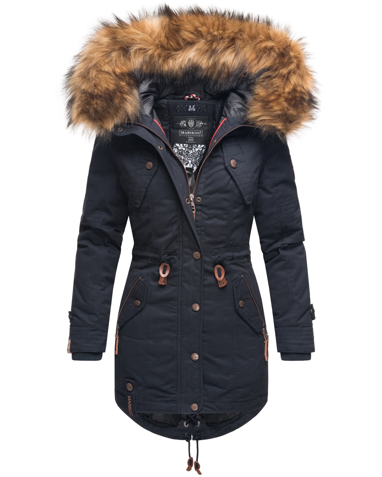 MARIKOO Damen Wintermantel stylischer Winterparka mit abnehmbarem Kunstfell Laviva Princess