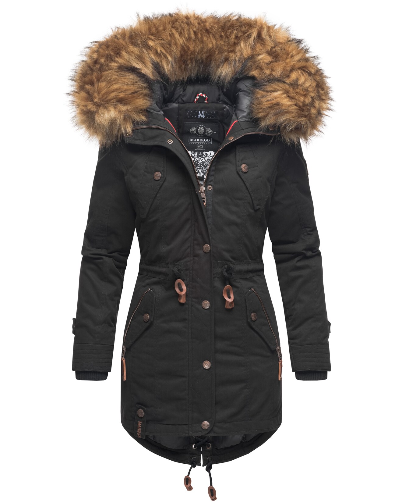 MARIKOO Damen Wintermantel stylischer Winterparka mit abnehmbarem Kunstfell Laviva Princess