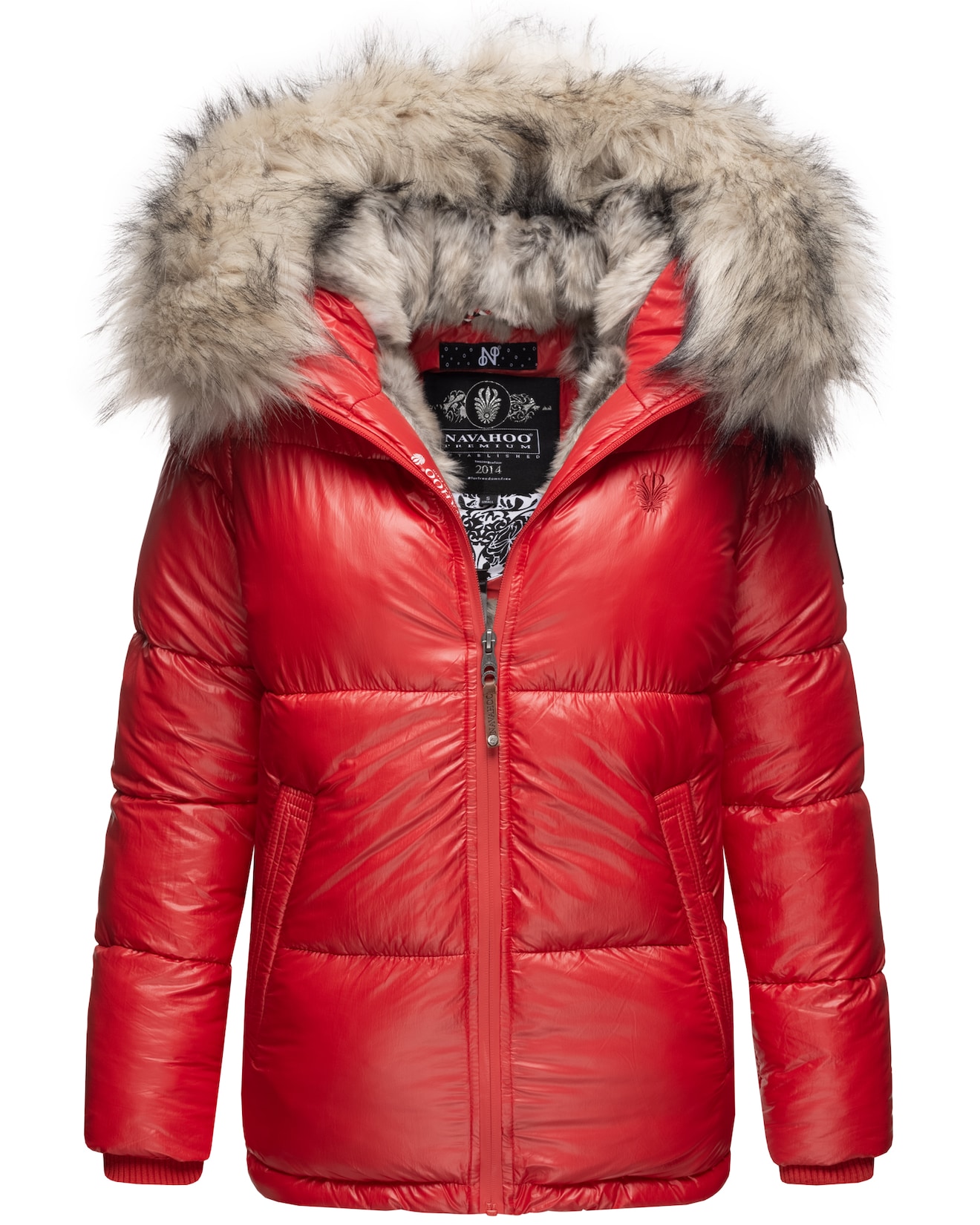 NAVAHOO Damen Winterjacke Warm Gefütterte Steppjacke mit Kunstfellkapuze Tikunaa