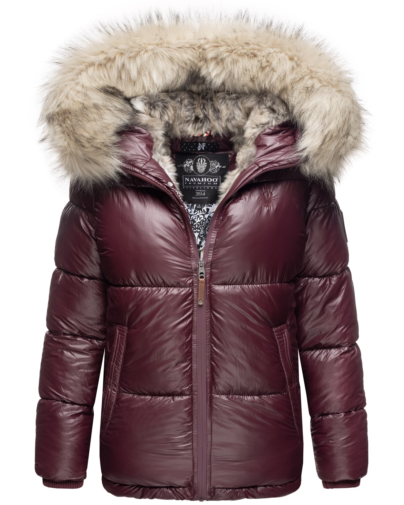 NAVAHOO Damen Winterjacke Warm Gefütterte Steppjacke mit Kunstfellkapuze Tikunaa