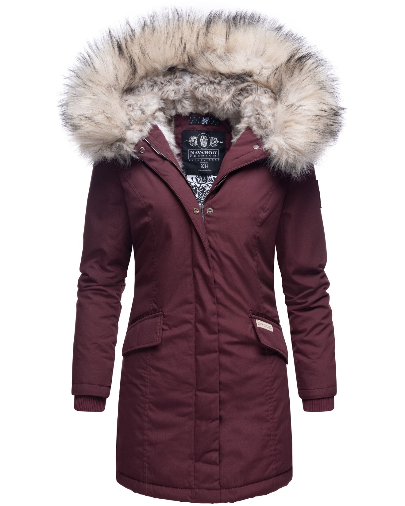 NAVAHOO Damen stylischer Wintermantel Winterparka mit Kunstfell-Kapuze Cristal