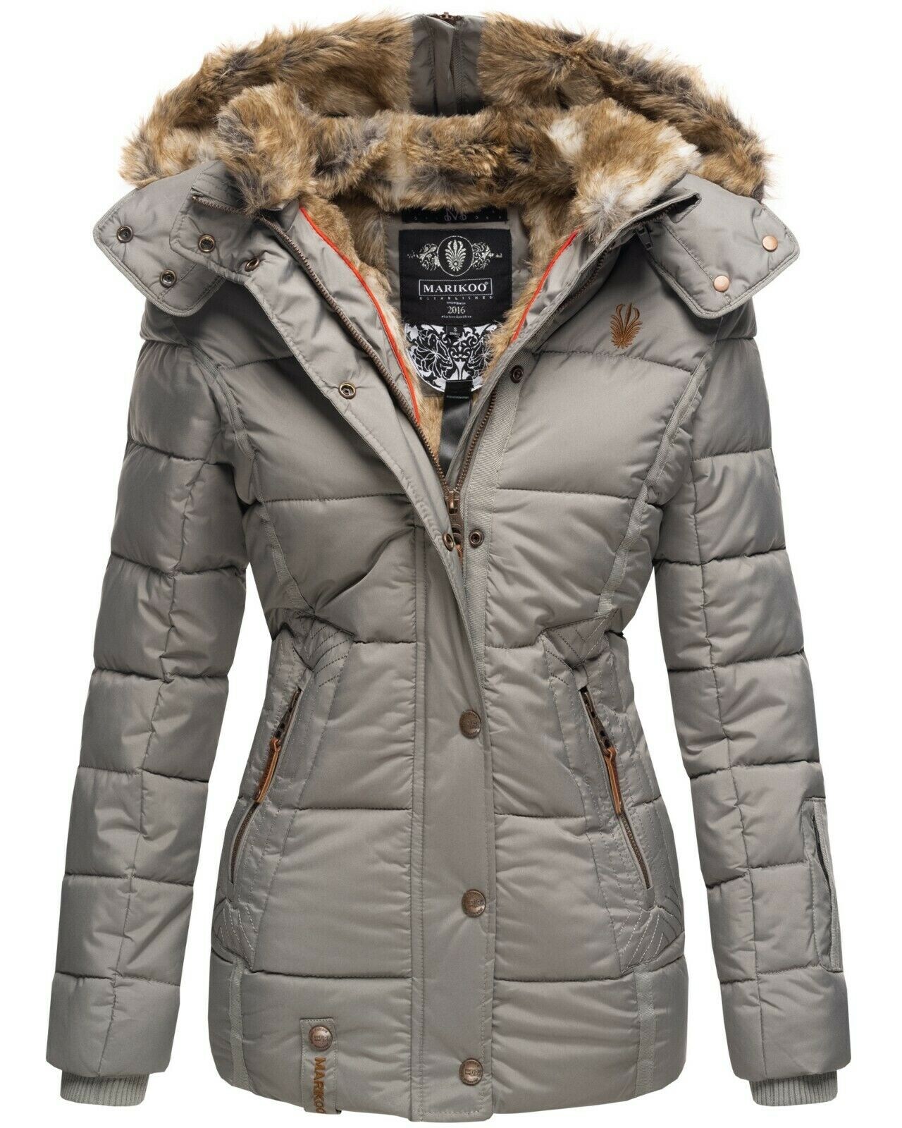 MARIKOO Damen Stylischer Winterjacke Steppjacke Mit Großer Kapuze Nekoo