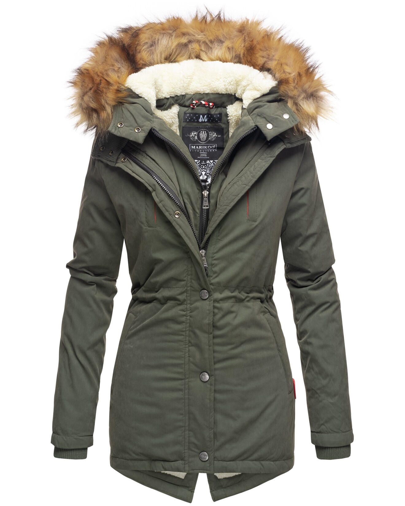 MARIKOO Damen Edler Wintermantel Winterparka mit Kunstfellkapuze Akira | 04059072426771