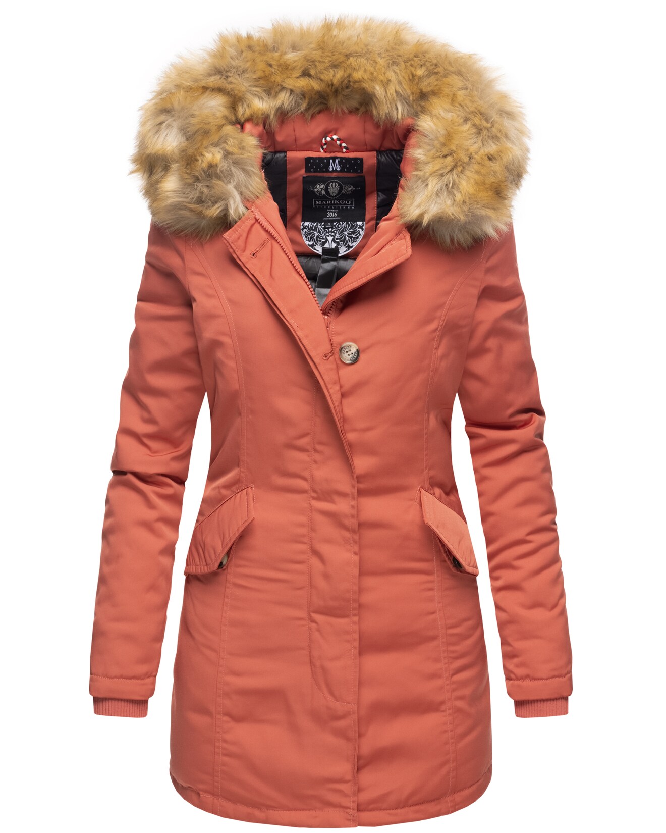 MARIKOO Damen edler Wintermantel Parka mit Kunstfellkapuze Karmaa