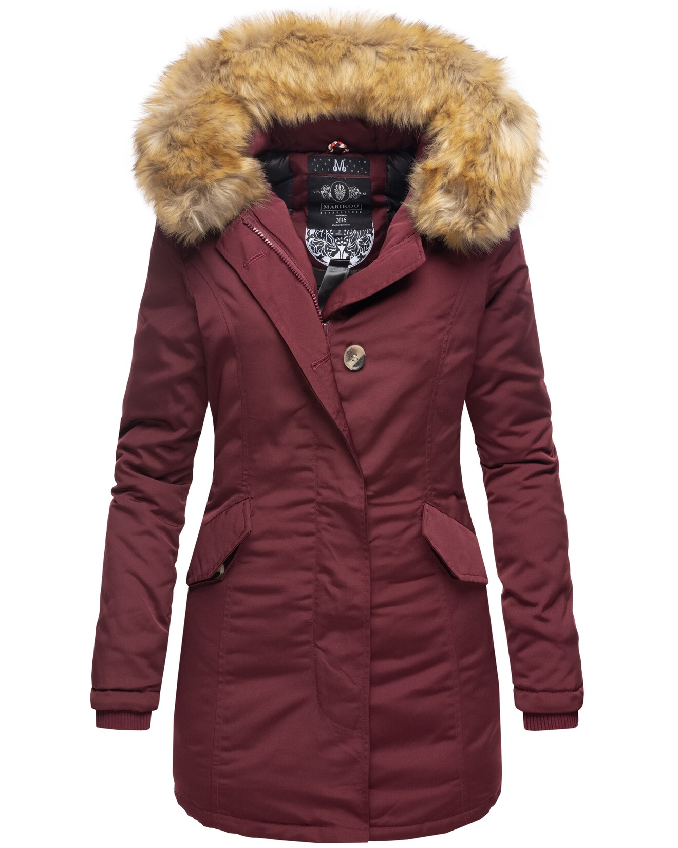MARIKOO Damen edler Wintermantel Parka mit Kunstfellkapuze Karmaa