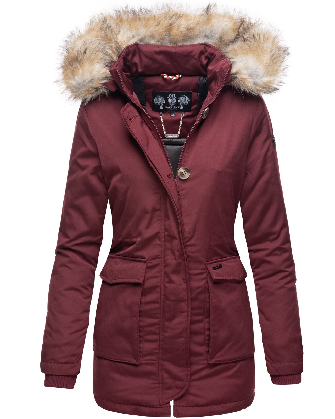 NAVAHOO Damen Designer Wintermantel Parka mit edlem Fellimitat Schneeengel