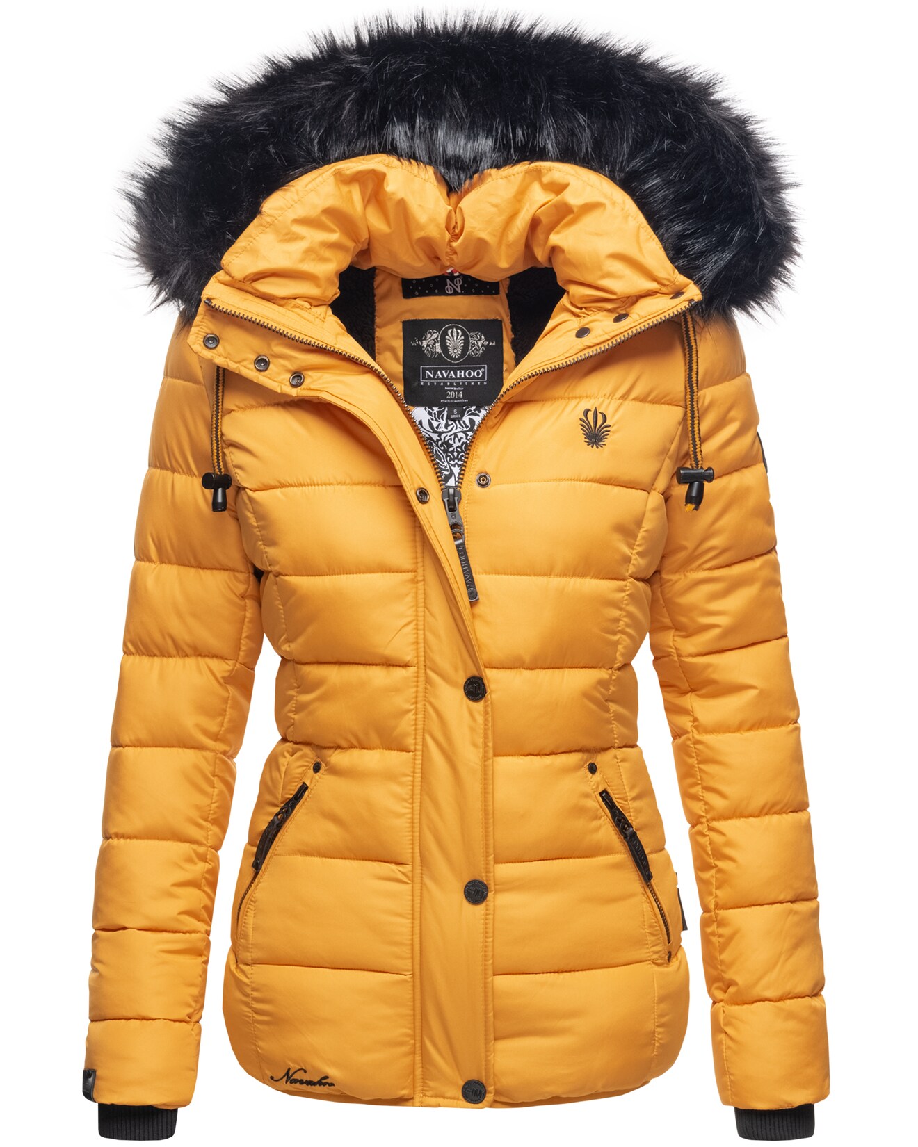 NAVAHOO Damen Modische Winterjacke Steppjacke mit Kunstpelz Kapuze Zuckerbiene