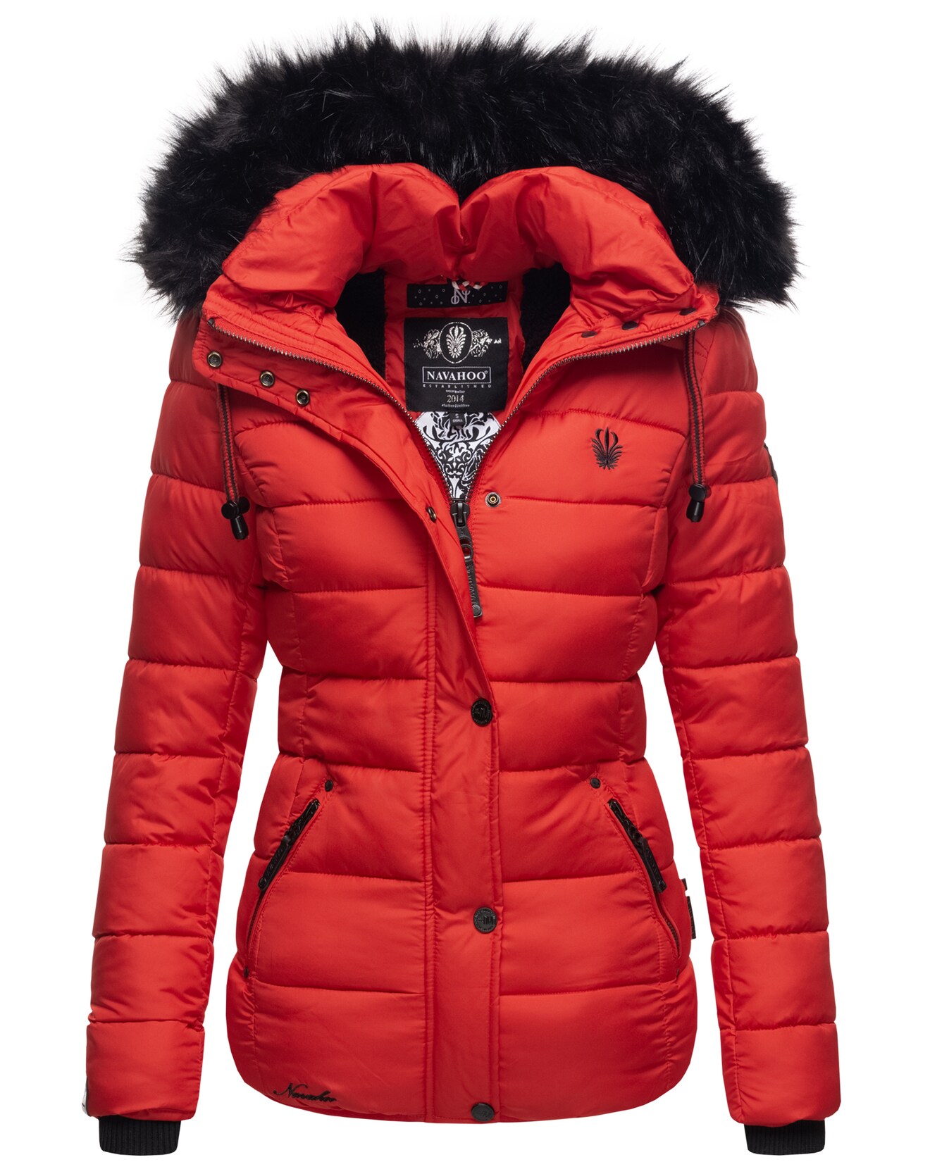 NAVAHOO Damen Modische Winterjacke Steppjacke mit Kunstpelz Kapuze Zuckerbiene