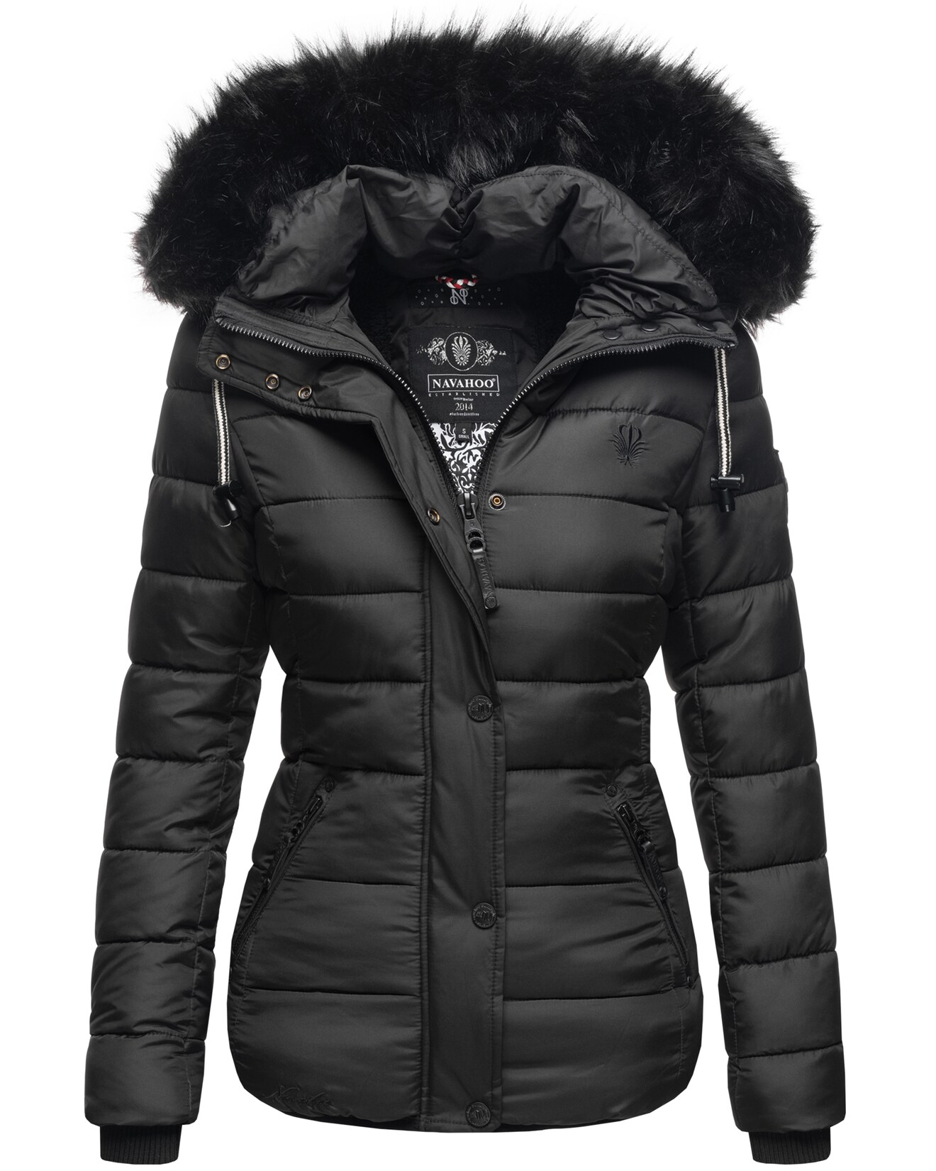 NAVAHOO Damen Modische Winterjacke Steppjacke mit Kunstpelz Kapuze Zuckerbiene | 04059072418905