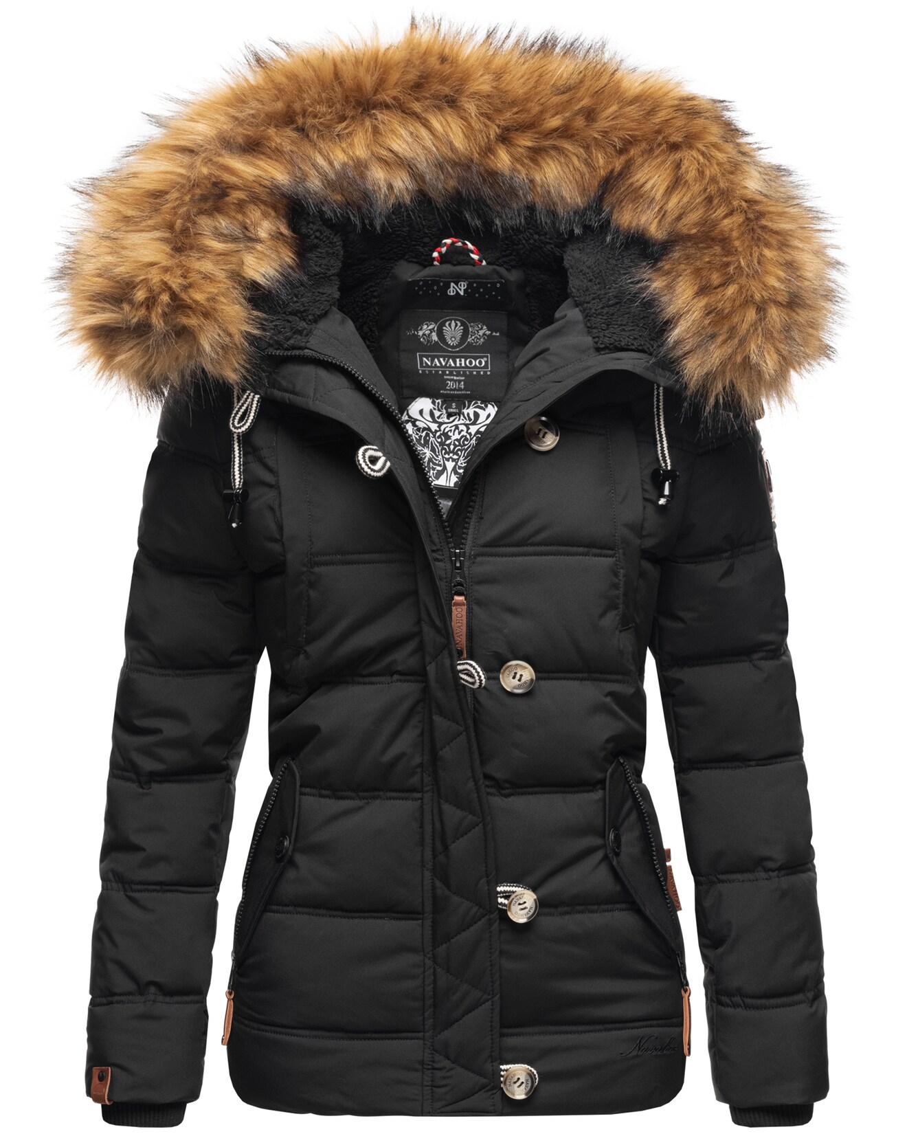 NAVAHOO Damen Stylische Winterjacke Steppjacke mit Kunstpelz Kapuze Zoja