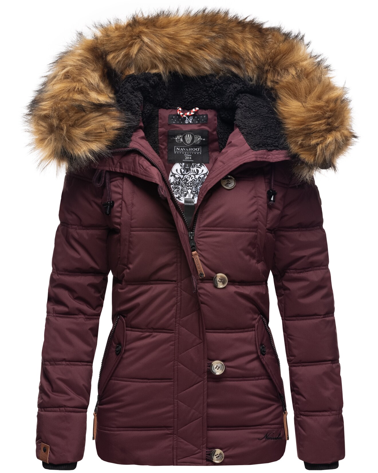NAVAHOO Damen Stylische Winterjacke Steppjacke mit Kunstpelz Kapuze Zoja