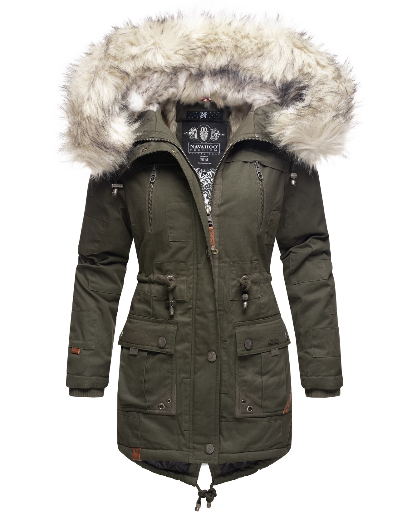 NAVAHOO Damen stylischer Wintermantel Baumwollparka mit Kunstfell-Kapuze Honigfee