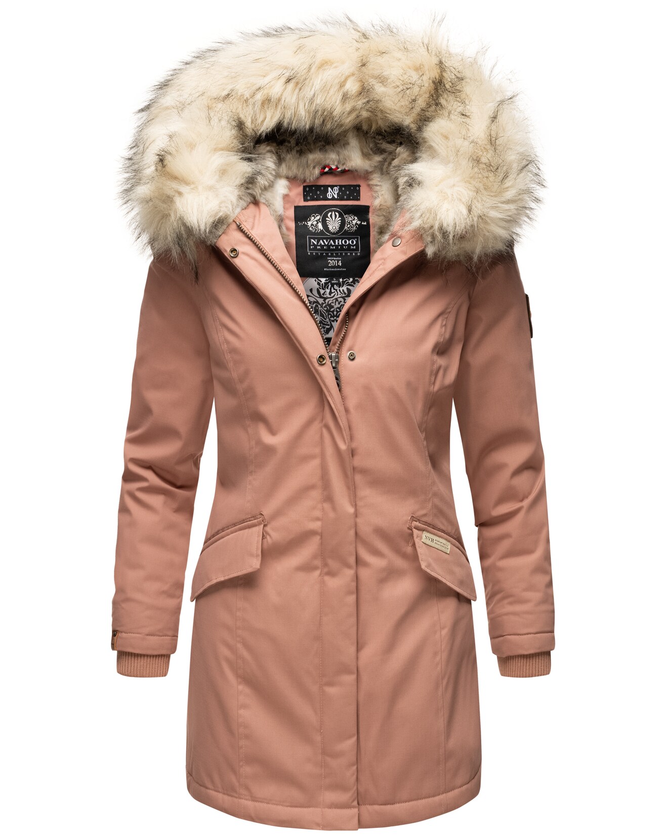 NAVAHOO Damen stylischer Wintermantel Winterparka mit Kunstfell-Kapuze Cristal