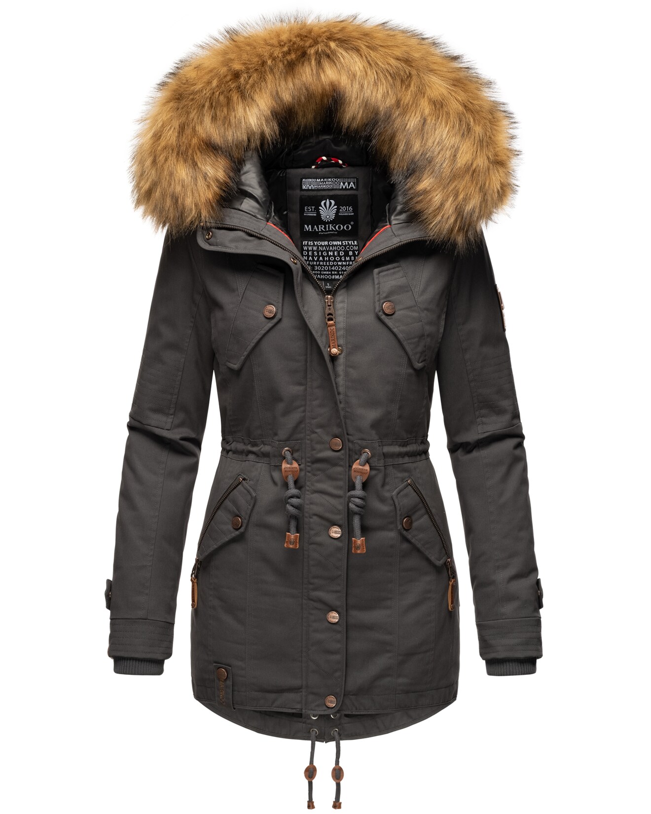 MARIKOO Damen Wintermantel stylischer Winterparka mit abnehmbarem Kunstfell Laviva Princess