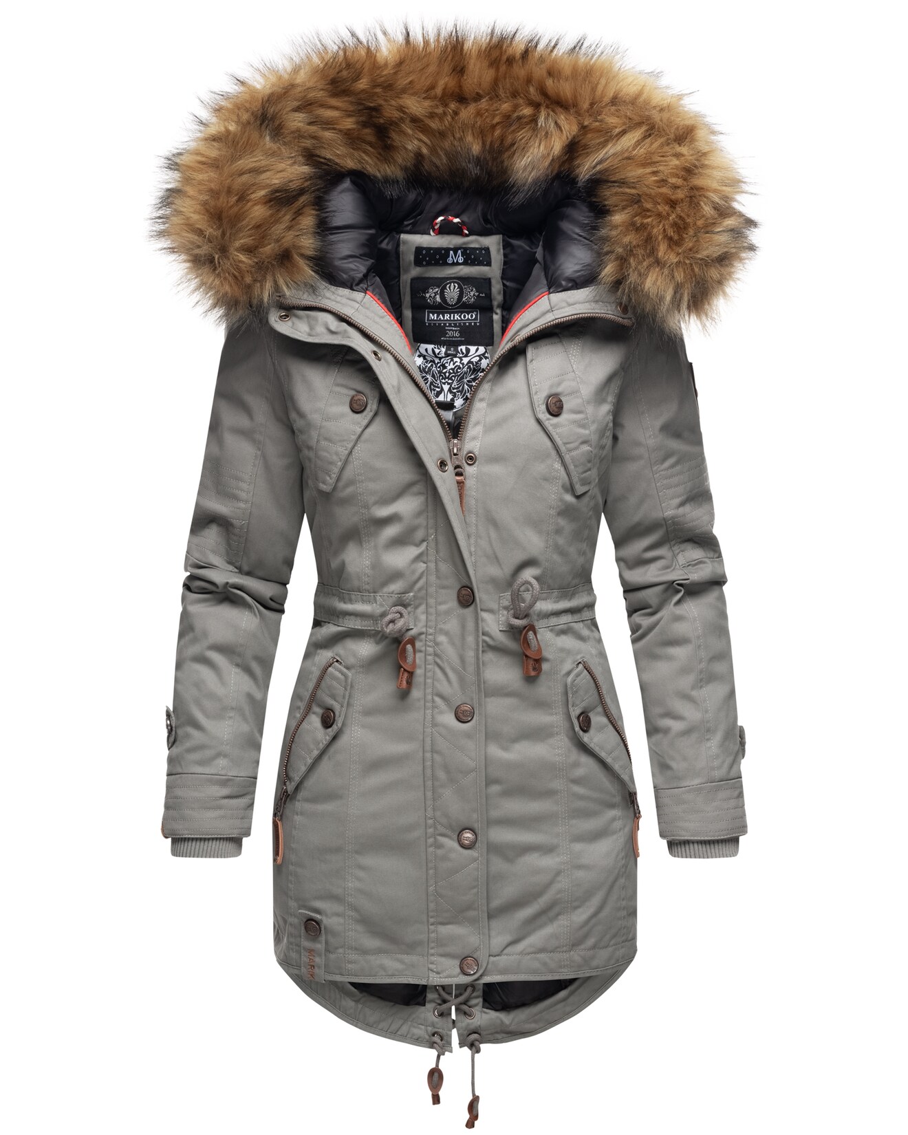 MARIKOO Damen Wintermantel stylischer Winterparka mit abnehmbarem Kunstfell Laviva Princess