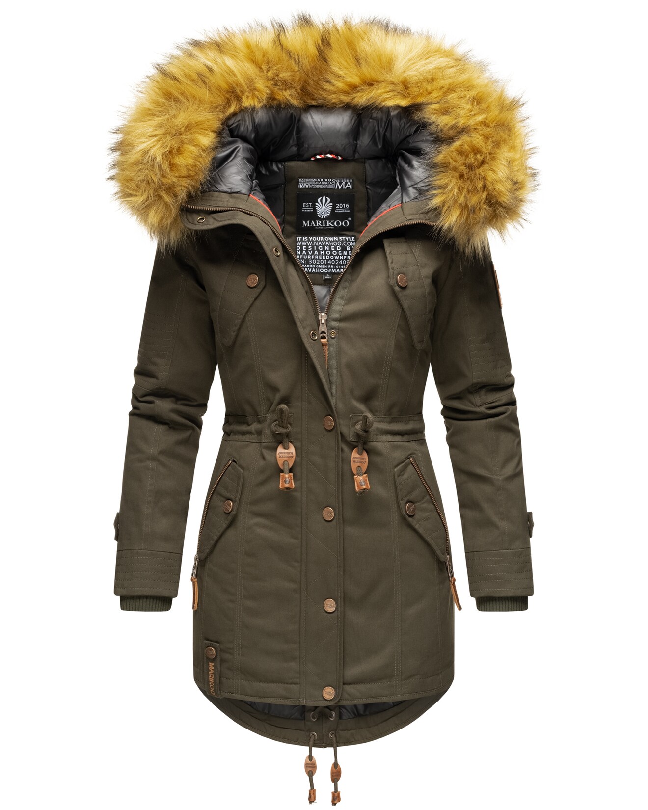 MARIKOO Damen Wintermantel stylischer Winterparka mit abnehmbarem Kunstfell Laviva Princess