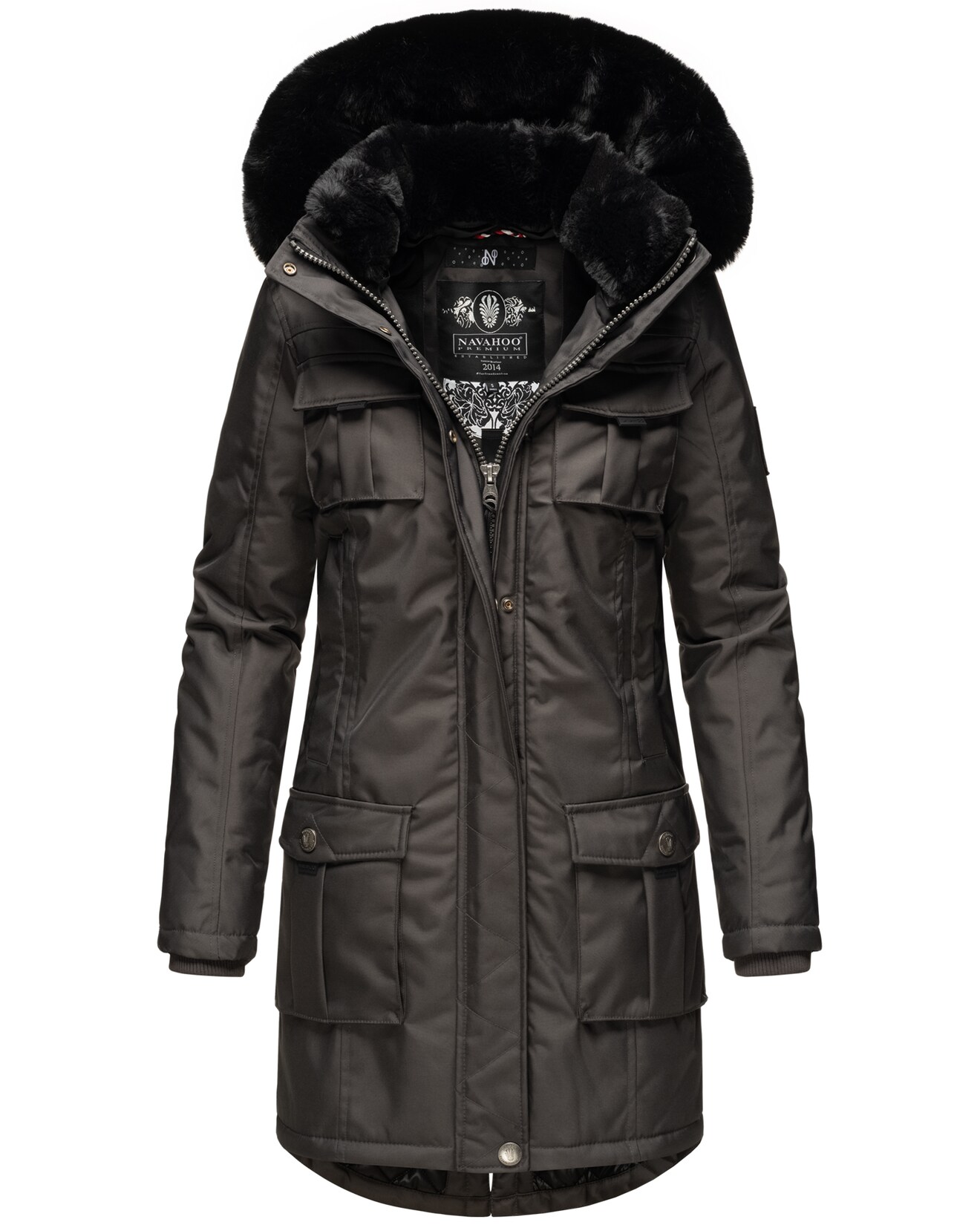 NAVAHOO Damen Wintermantel Parka mit abnehmbarer Kapuze und Einkaufstasche Tiniis