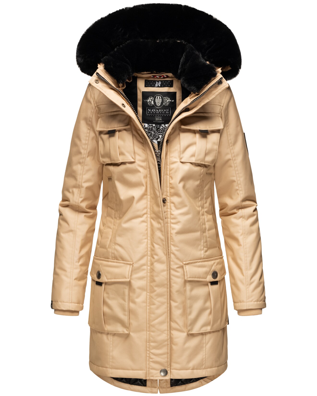 NAVAHOO Damen Wintermantel Parka mit abnehmbarer Kapuze und Einkaufstasche Tiniis