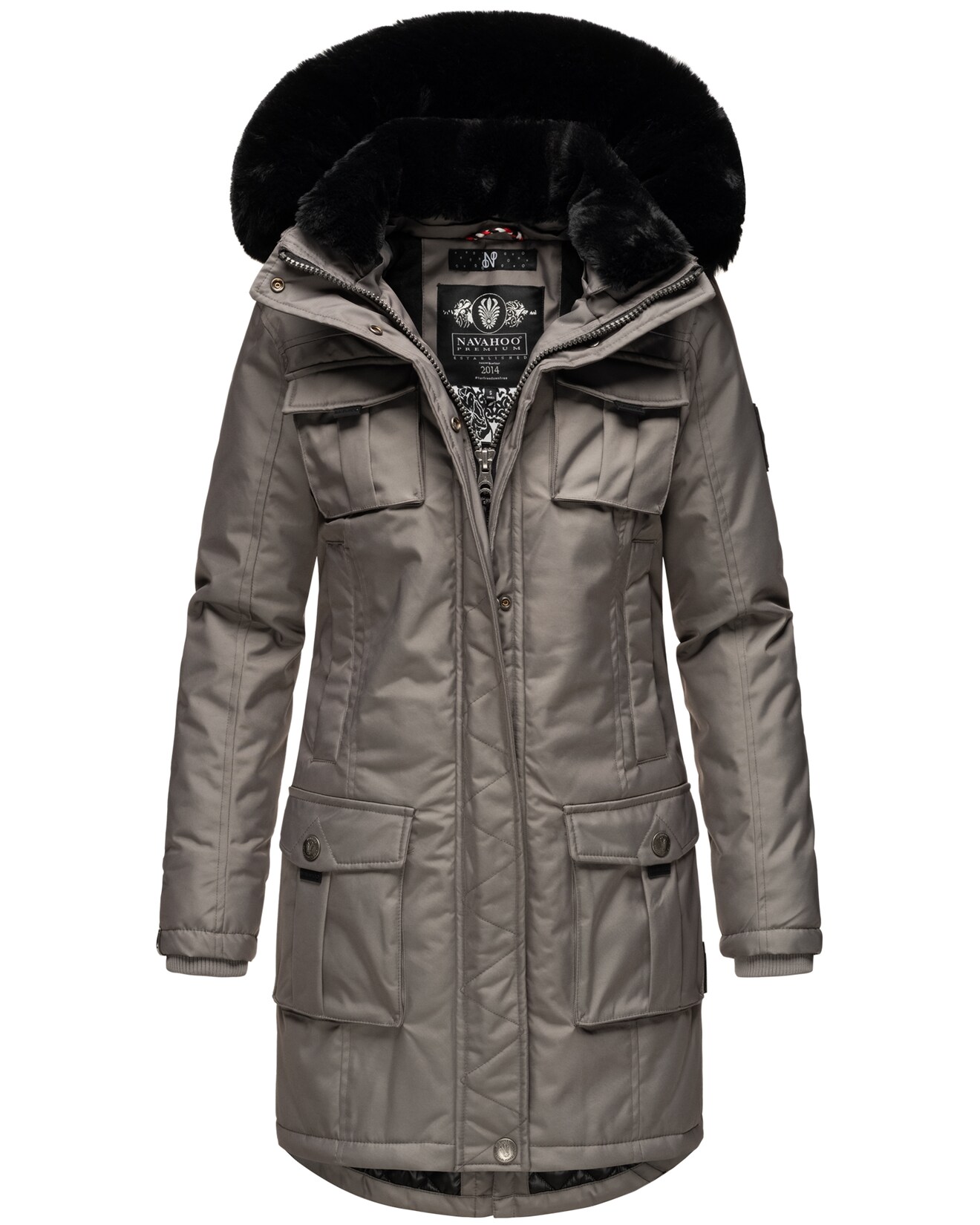 NAVAHOO Damen Wintermantel Parka mit abnehmbarer Kapuze und Einkaufstasche Tiniis