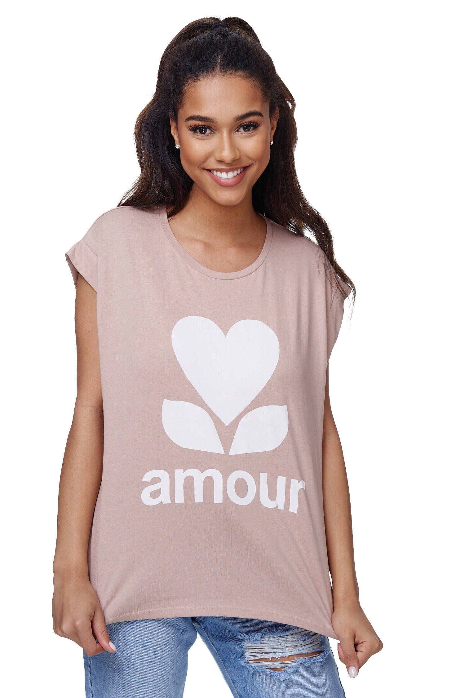 RAYSHYNE Damen T-Shirt mit modischem Aufdruck Amour in Einheitsgr&ouml;&szlig;e RS01 - Bild 1