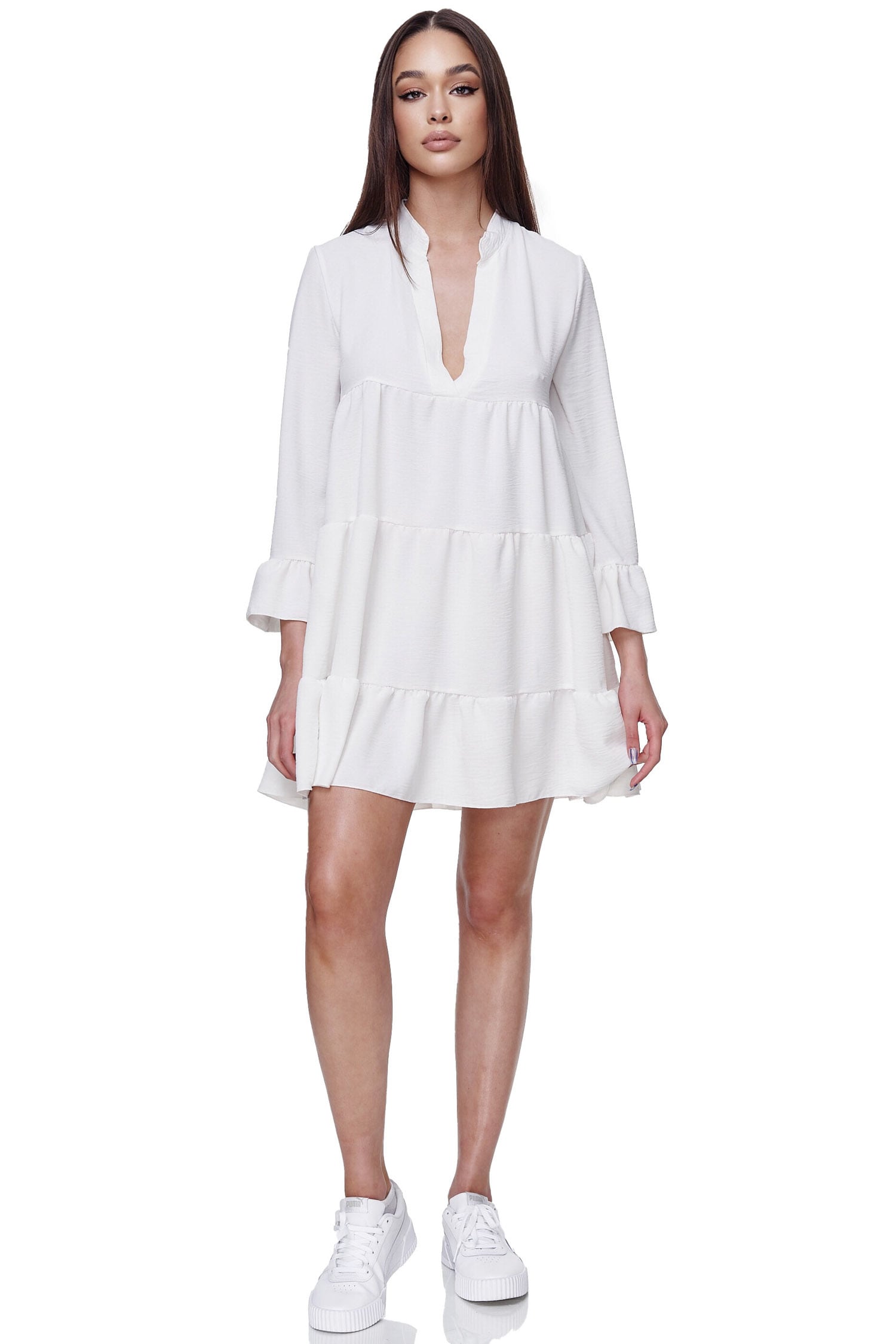 RAYSHYNE Damen Minikleid Midi Tunika Sommer Kleid mit R&uuml;schen RS04 - Bild 1