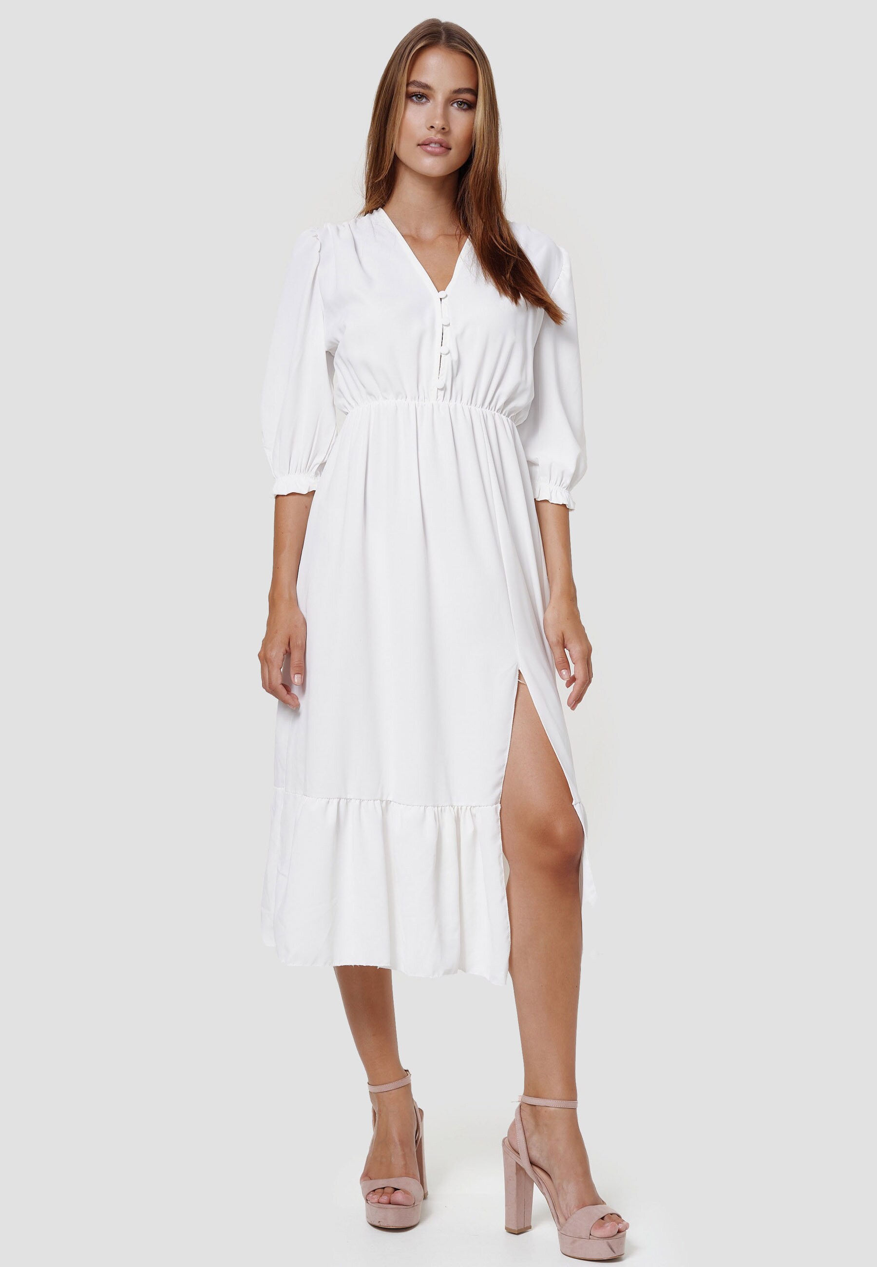 RAYSHYNE Damen Sommerkleid Romantisches Kleid mit R&uuml;sche und Schlitz RS15 - Bild 1