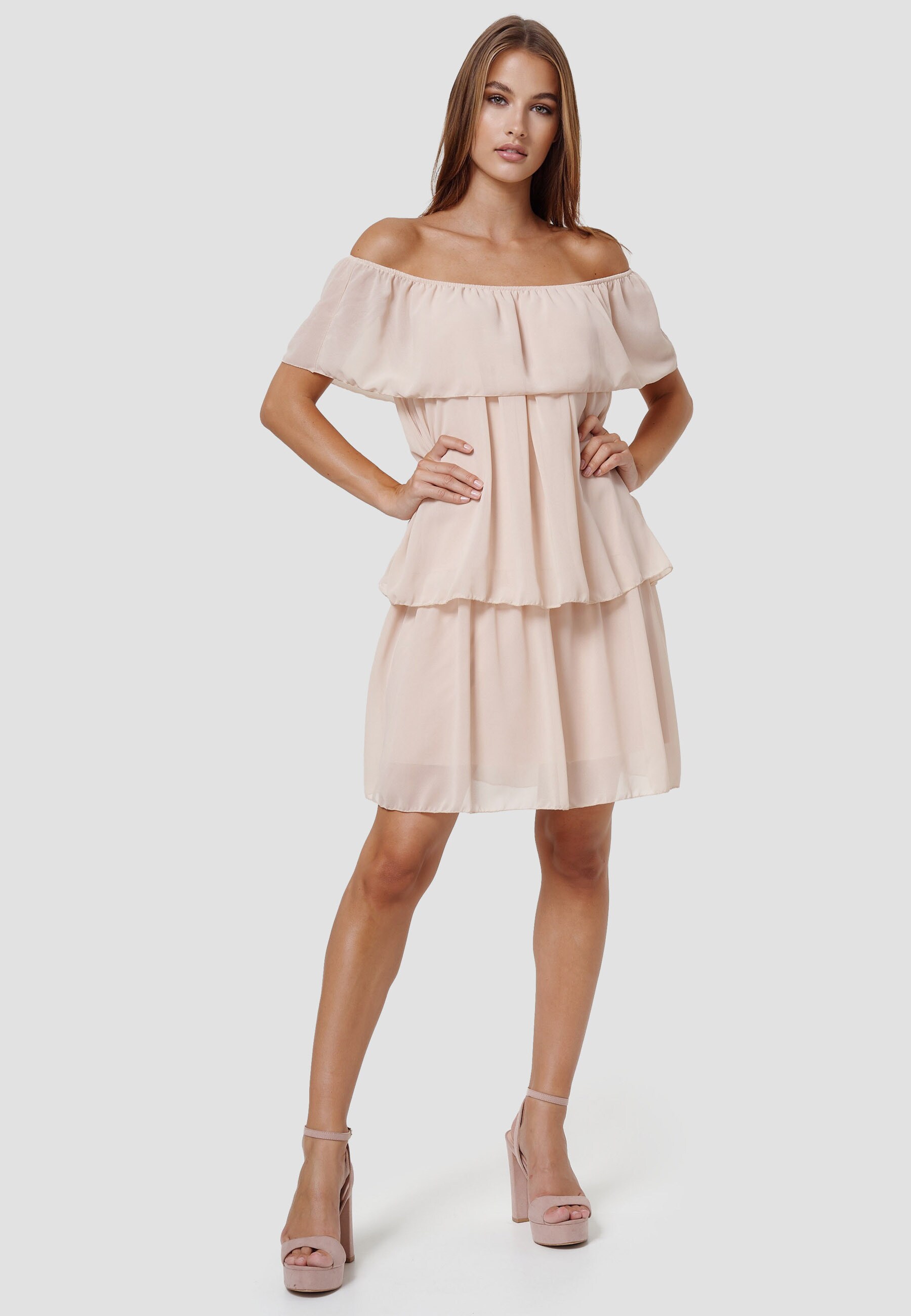 RAYSHYNE Damen Minikleid Elegantes Schulterfreies Chiffon Overlay Midi Kleid in Einheitsgr&ouml;&szlig;e RS03 - Bild 1