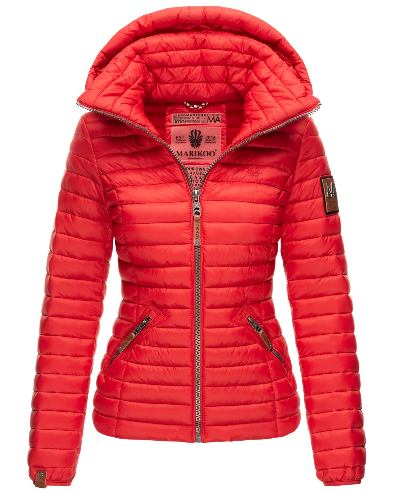 MARIKOO Damen Stylische Steppjacke Übergangsjacke mit abnehmbarer Kapuze Löwenbaby