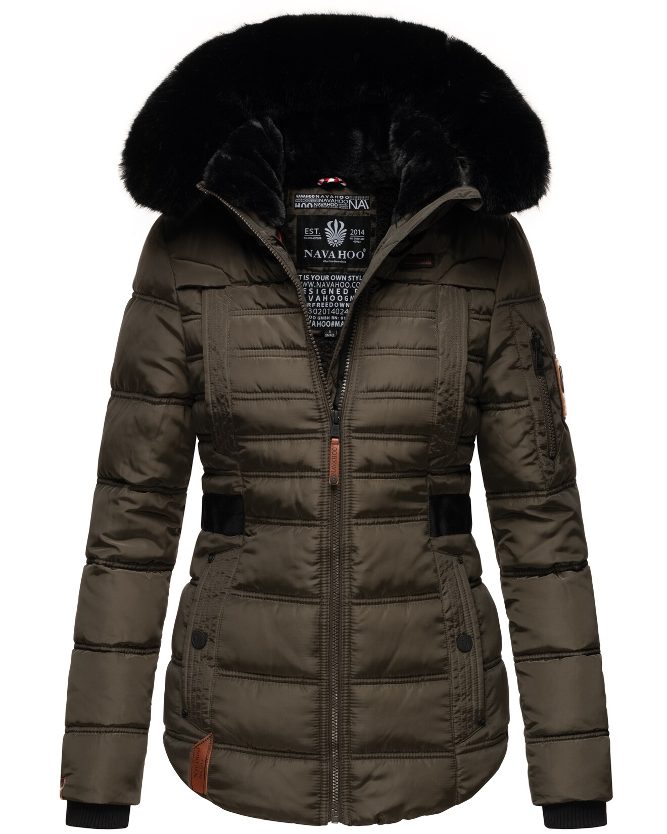 NAVAHOO Damen edler Winterjacke Kurzmantel mit abnehmbarem Kunstfellkragen Melikaa