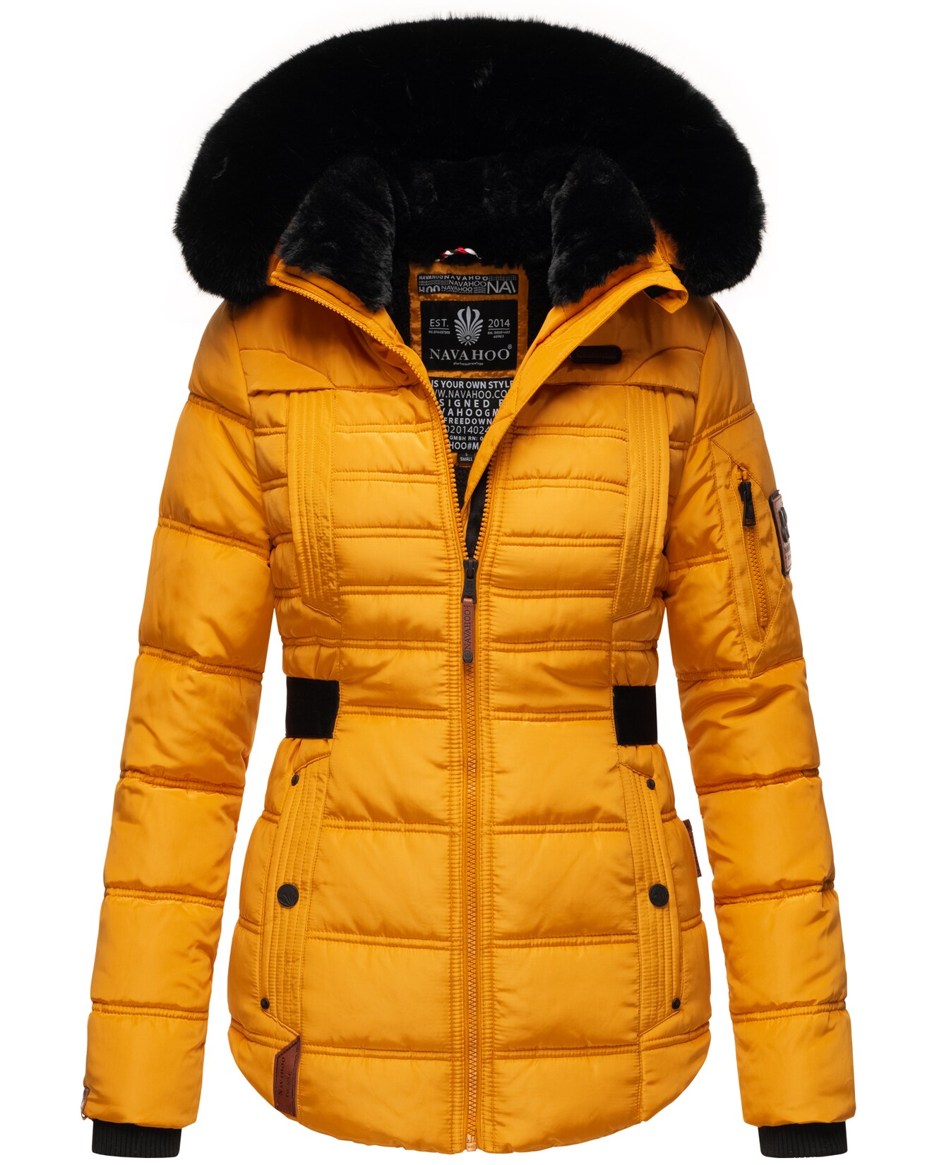 NAVAHOO Damen edler Winterjacke Kurzmantel mit abnehmbarem Kunstfellkragen Melikaa