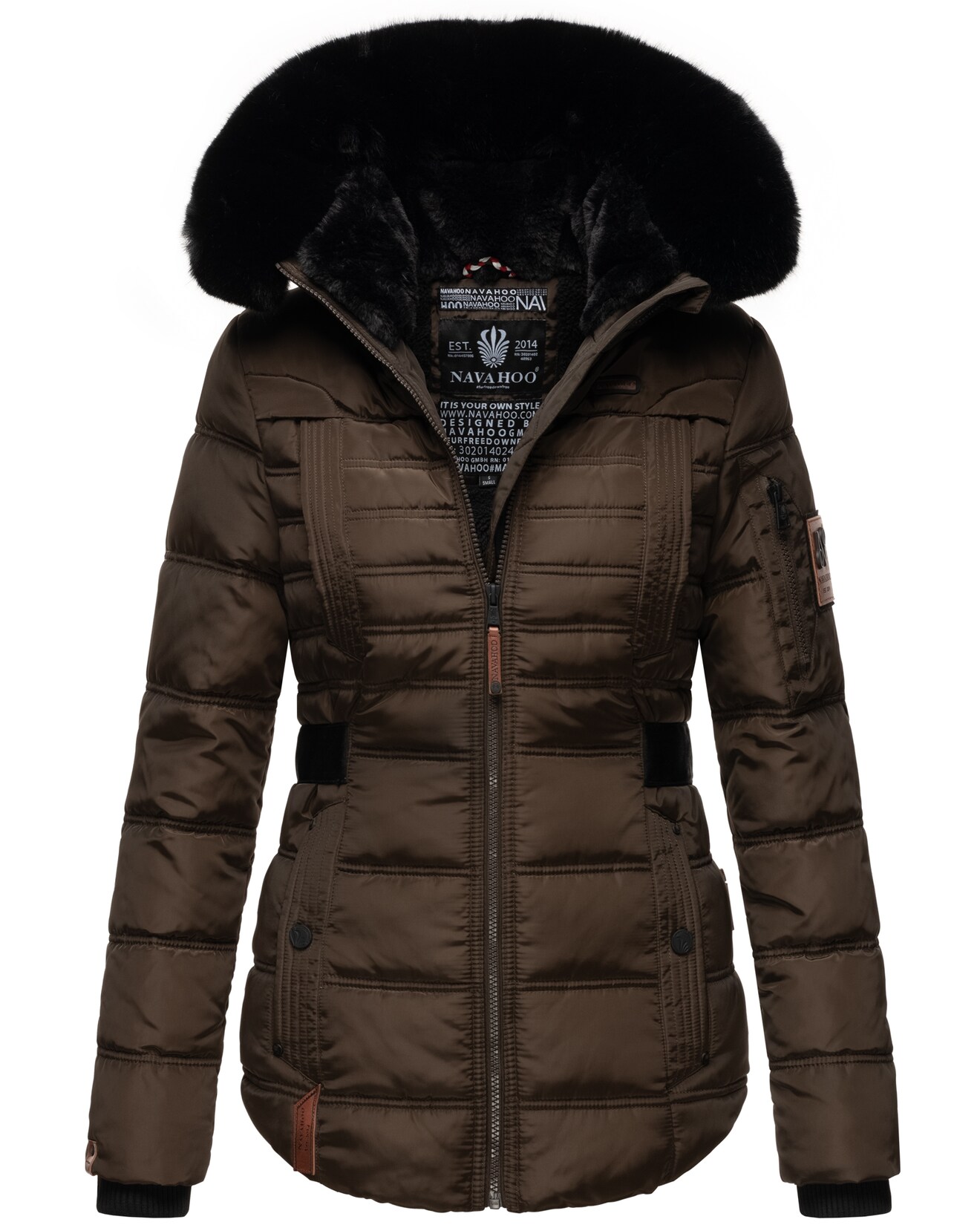 NAVAHOO Damen edler Winterjacke Kurzmantel mit abnehmbarem Kunstfellkragen Melikaa