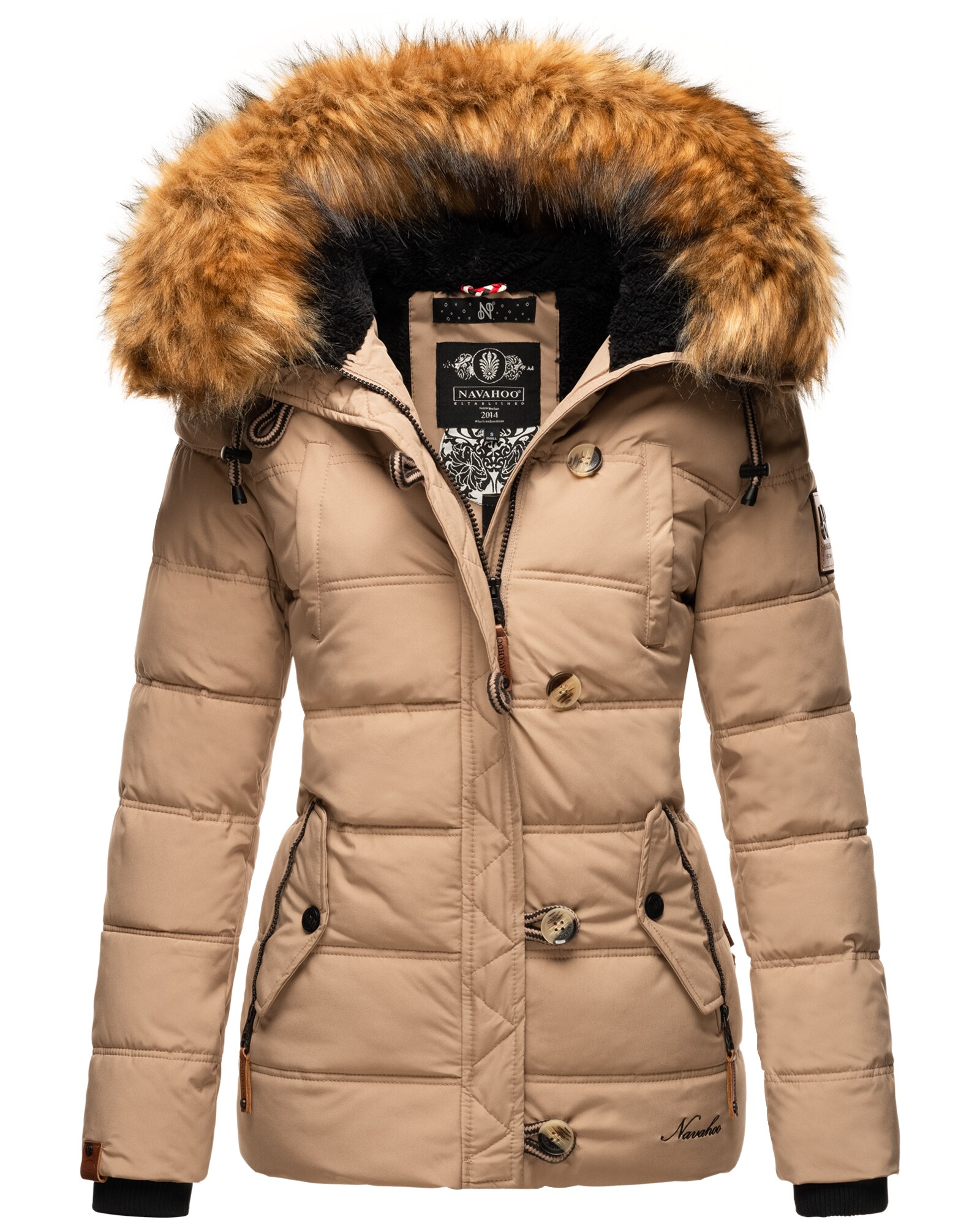 NAVAHOO Damen Stylische Winterjacke Steppjacke mit Kunstpelz Kapuze Zoja - Bild 1