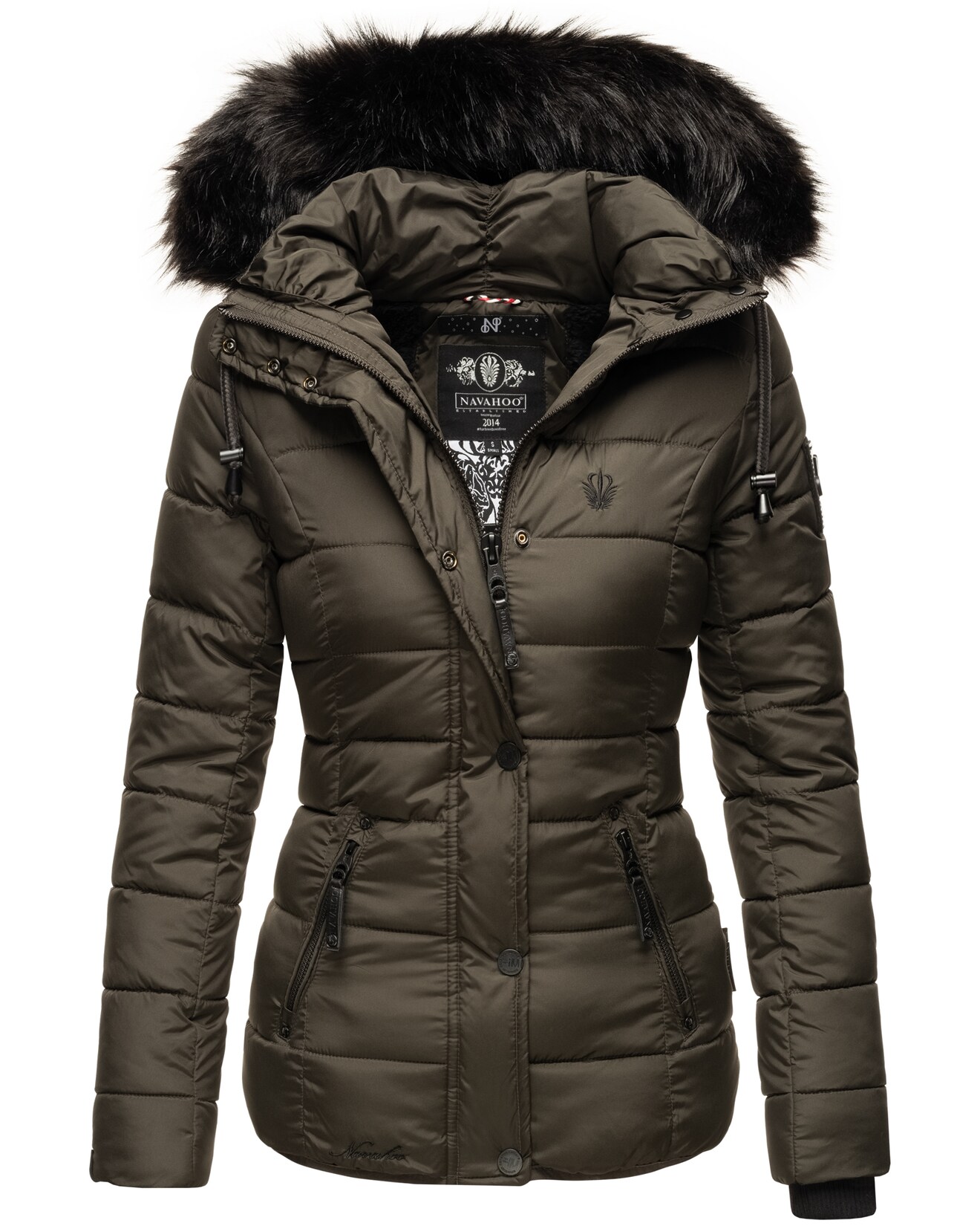 NAVAHOO Damen Modische Winterjacke Steppjacke mit Kunstpelz Kapuze Zuckerbiene