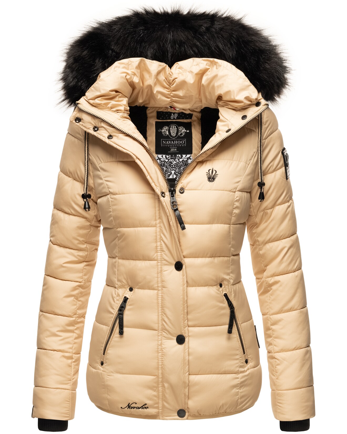 NAVAHOO Damen Modische Winterjacke Steppjacke mit Kunstpelz Kapuze Zuckerbiene