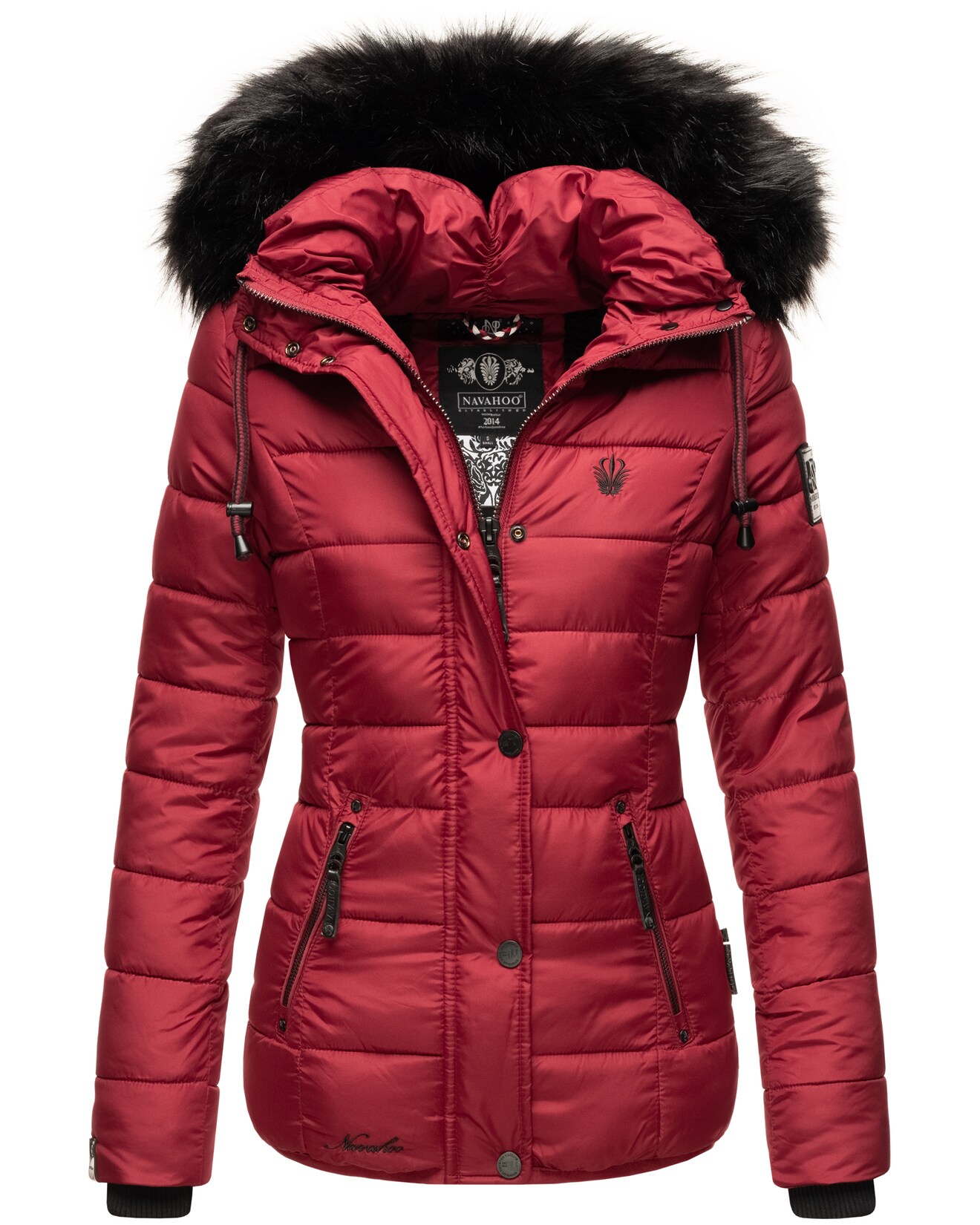 NAVAHOO Damen Modische Winterjacke Steppjacke mit Kunstpelz Kapuze Zuckerbiene