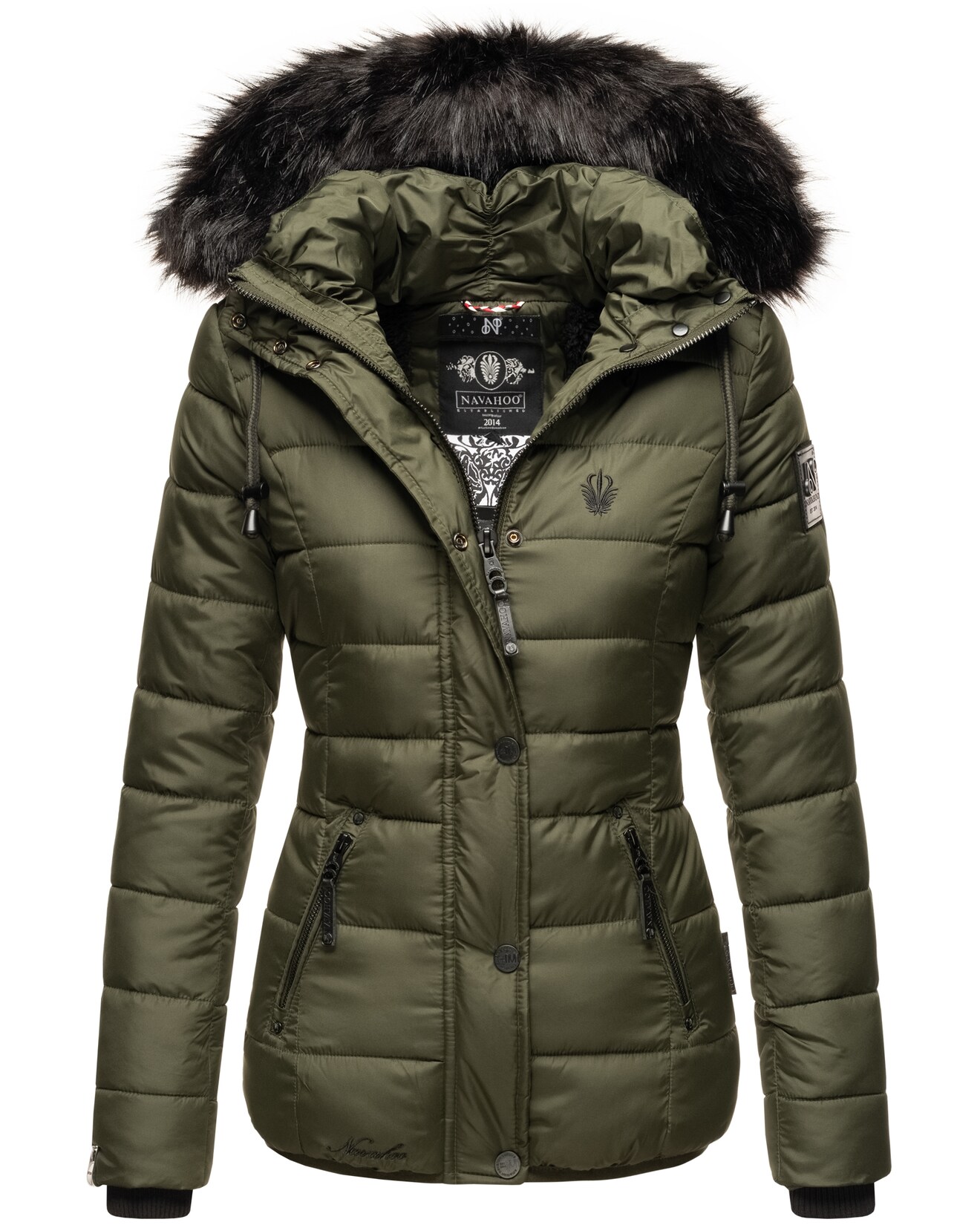 NAVAHOO Damen Modische Winterjacke Steppjacke mit Kunstpelz Kapuze Zuckerbiene