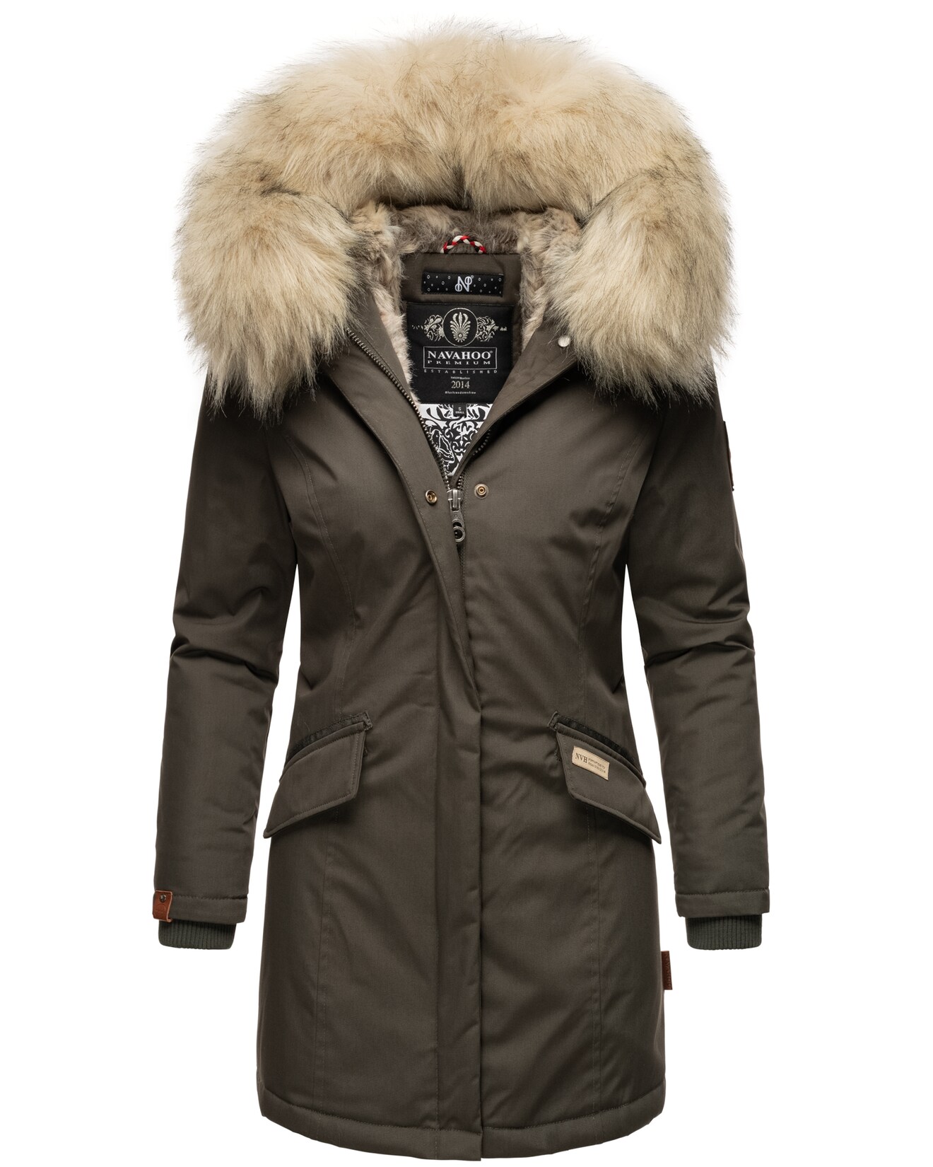 NAVAHOO Damen stylischer Wintermantel Winterparka mit Kunstfell-Kapuze Cristal