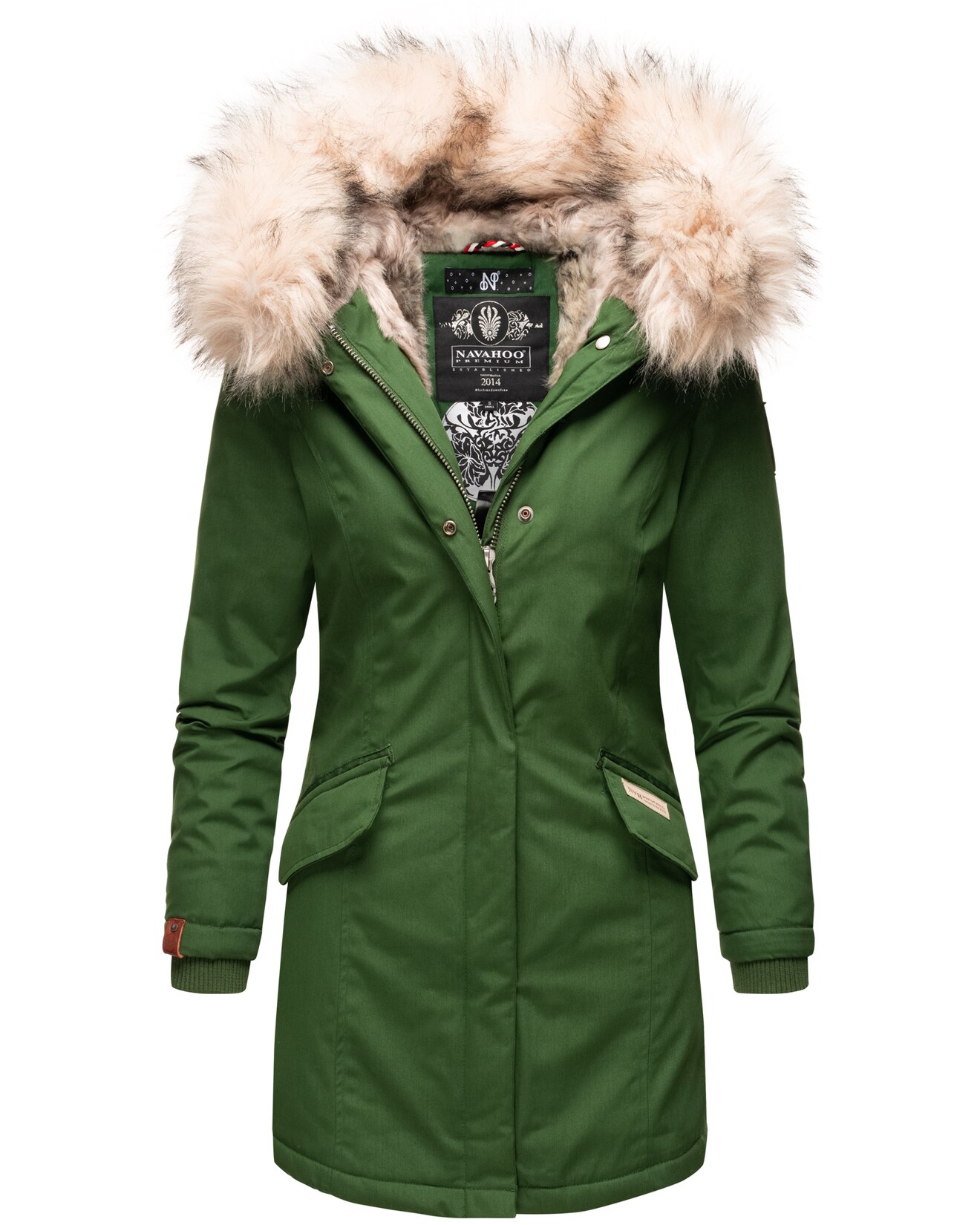 NAVAHOO Damen stylischer Wintermantel Winterparka mit Kunstfell-Kapuze Cristal