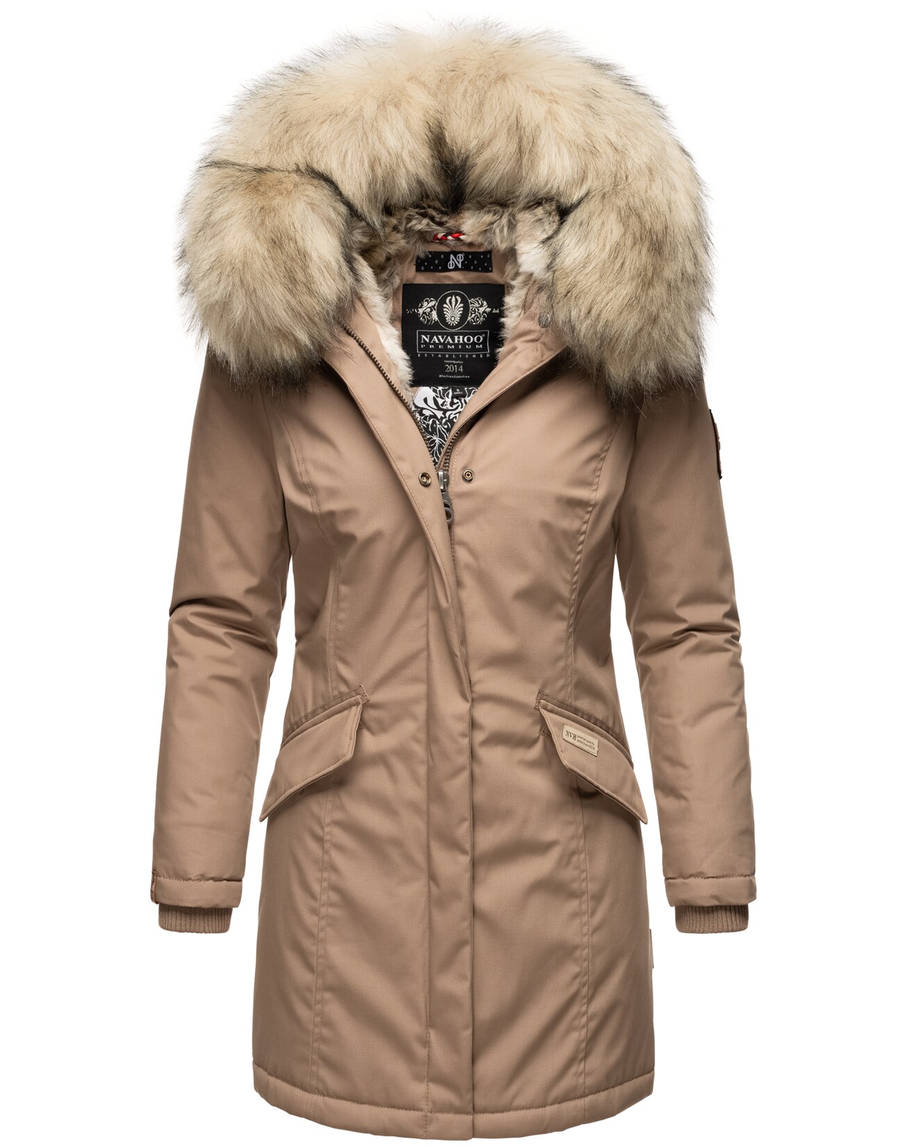 NAVAHOO Damen stylischer Wintermantel Winterparka mit Kunstfell-Kapuze Cristal