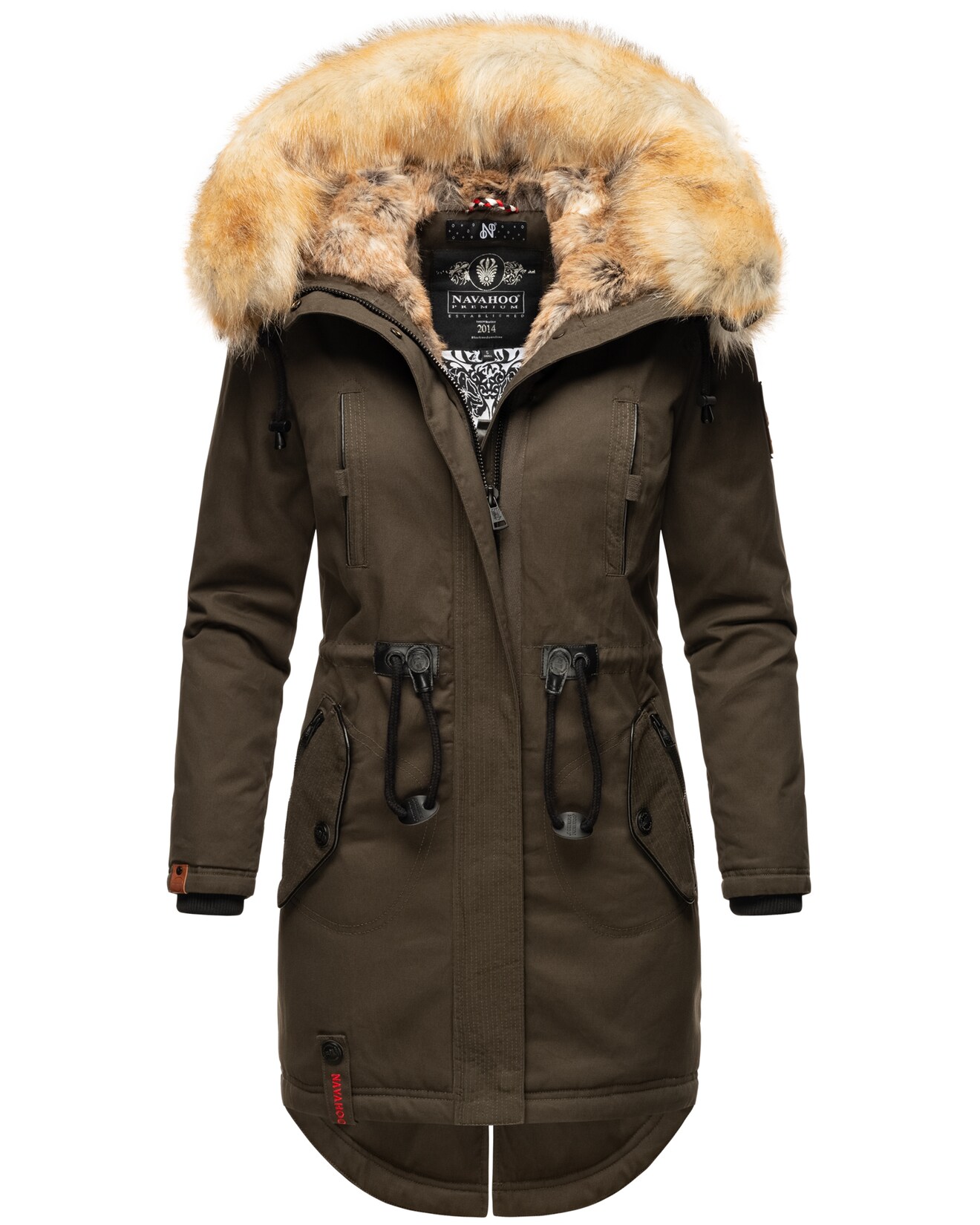 NAVAHOO Damen stylischer Wintermantel Winterparka mit Kunstfell-Kapuze Bombii