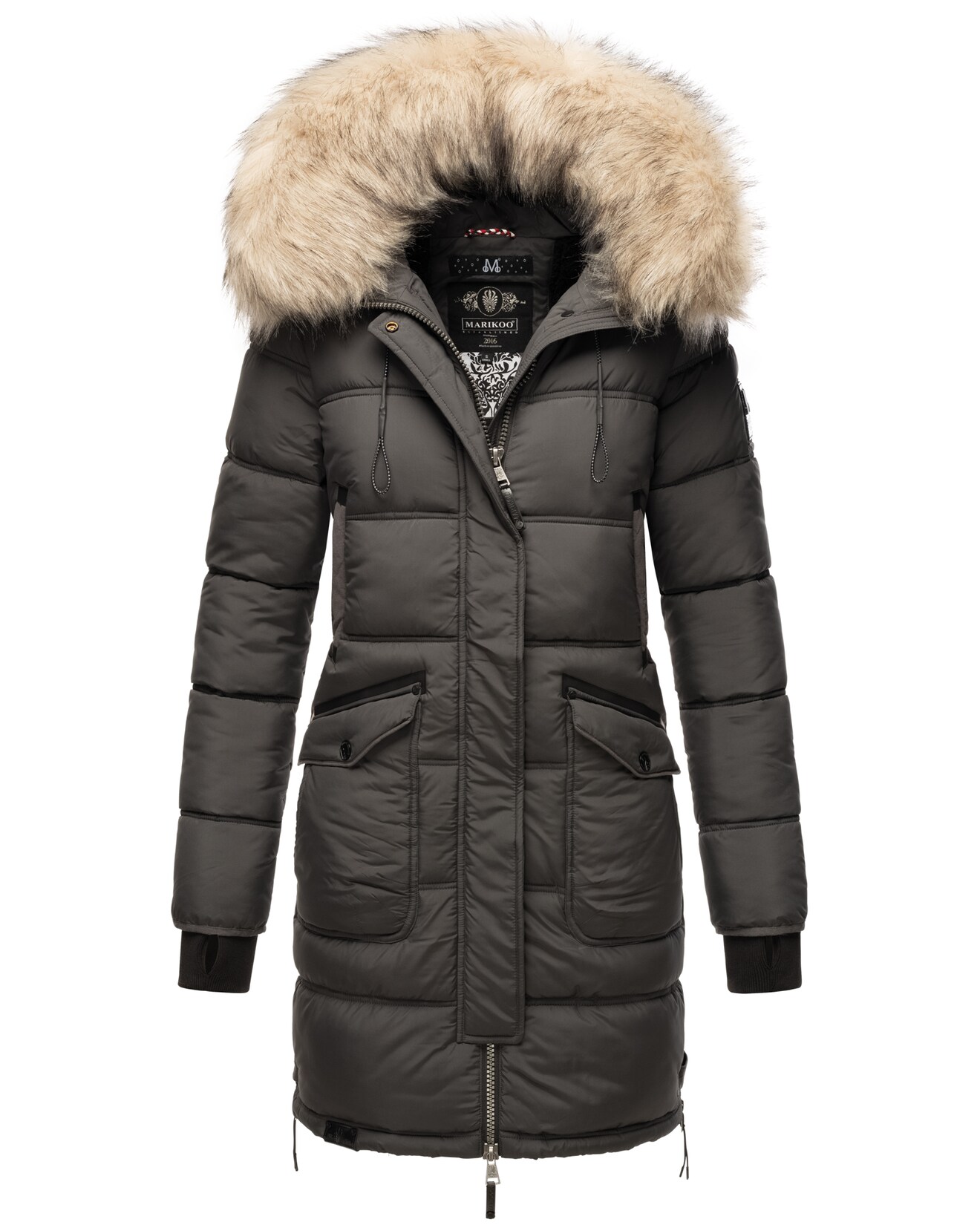 MARIKOO Damen Winter Parka Steppmantel mit Abnehmbarem Kunstfellkragen Chaskaa | 04059072452688