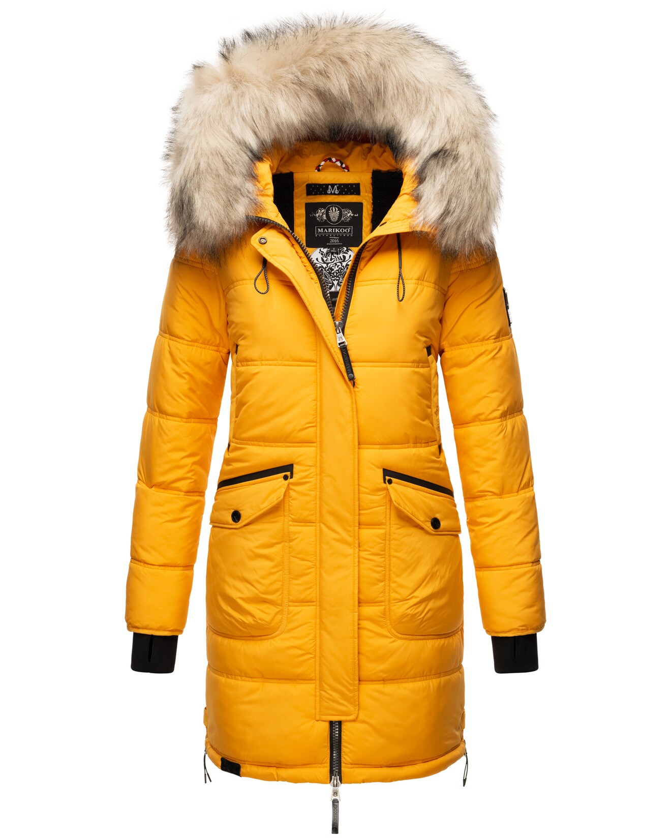 MARIKOO Damen Winter Parka Steppmantel mit Abnehmbarem Kunstfellkragen Chaskaa | 04059072452473