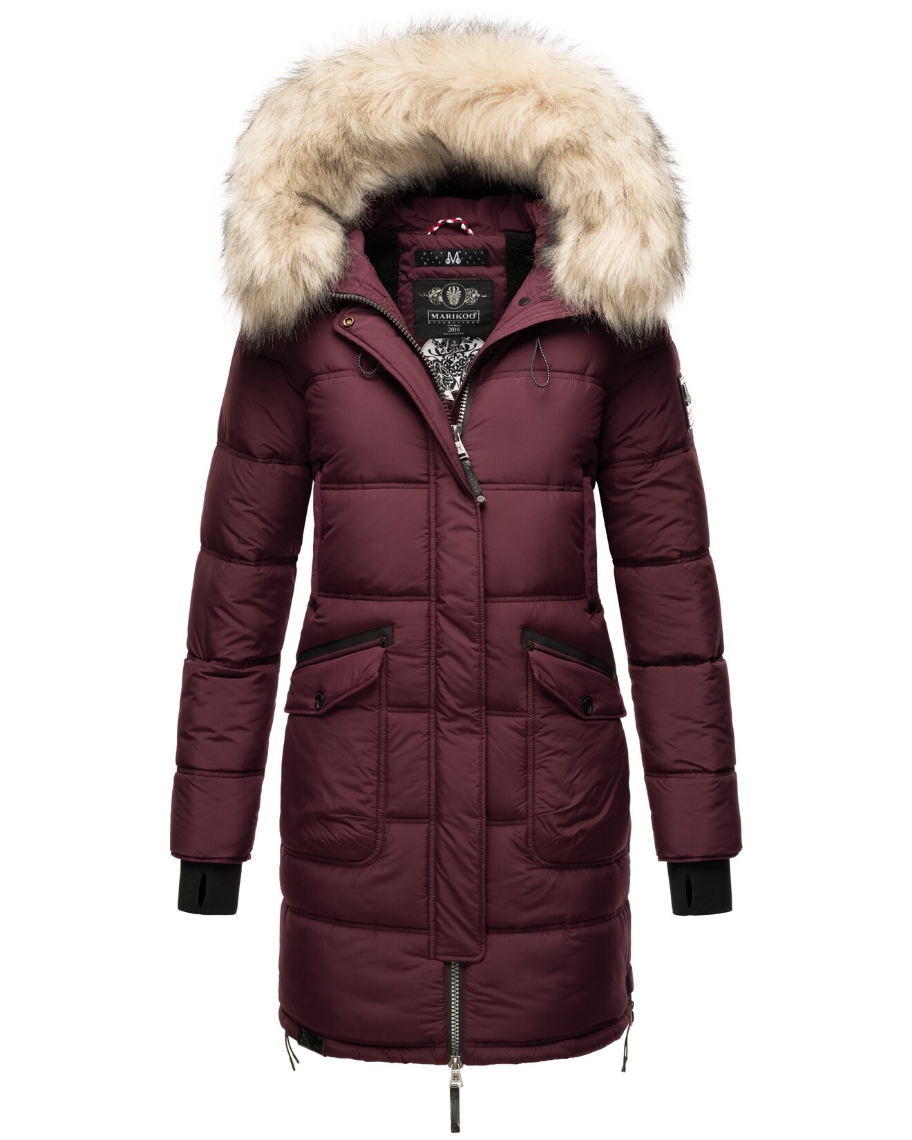 MARIKOO Damen Winter Parka Steppmantel mit Abnehmbarem Kunstfellkragen Chaskaa