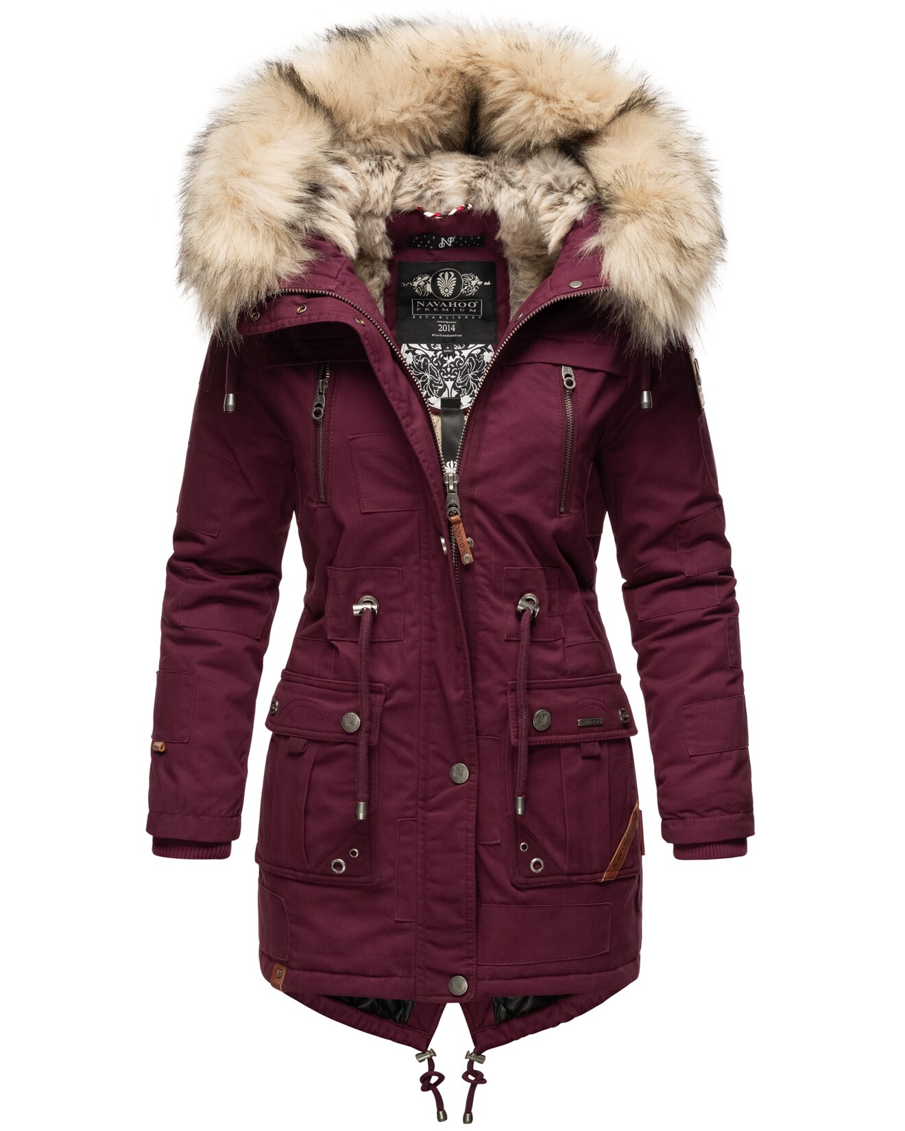 NAVAHOO Damen stylischer Wintermantel Baumwollparka mit Kunstfell-Kapuze Honigfee