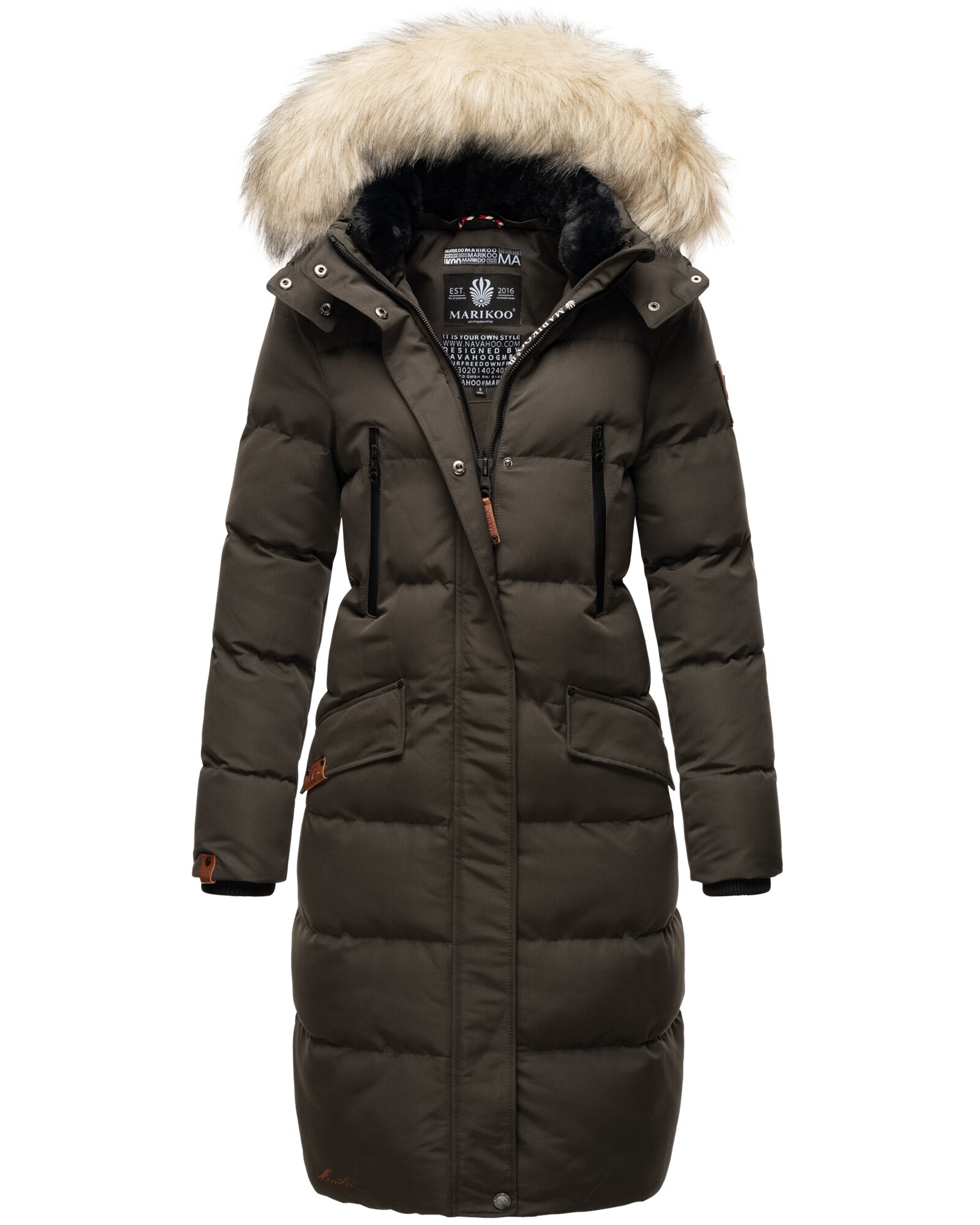 MARIKOO Damen langer Winterjacke Stepp Parka mit abnehmbarer Kapuze Schneesternchen - Bild 1