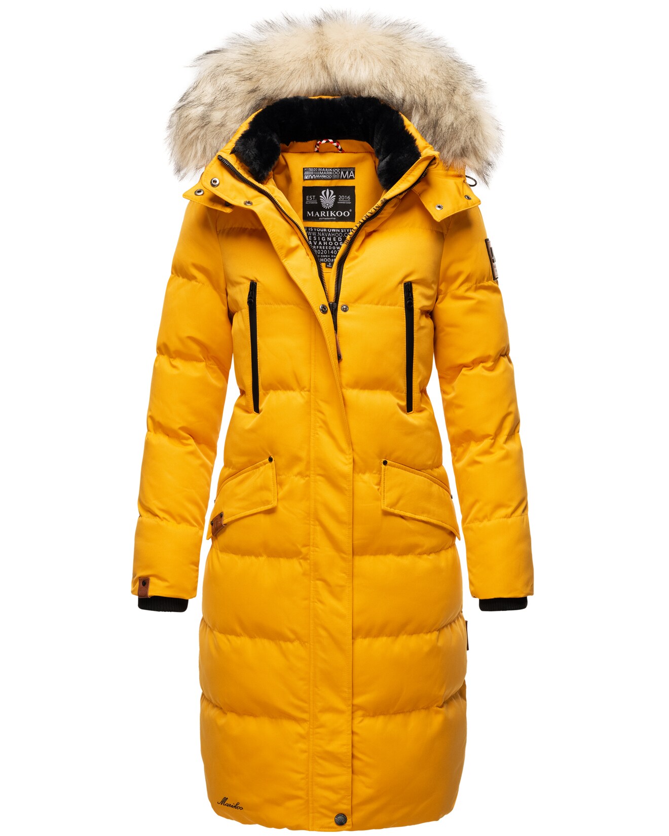 MARIKOO Damen langer Winterjacke Stepp Parka mit abnehmbarer Kapuze Schneesternchen