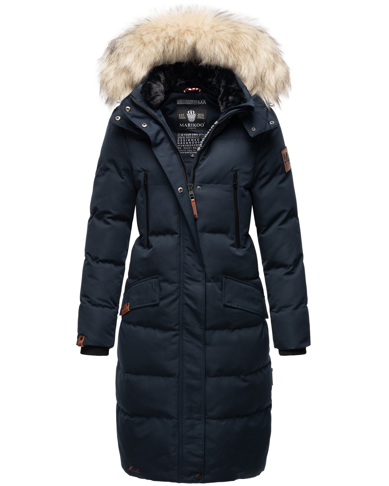 MARIKOO Damen langer Winterjacke Stepp Parka mit abnehmbarer Kapuze Schneesternchen