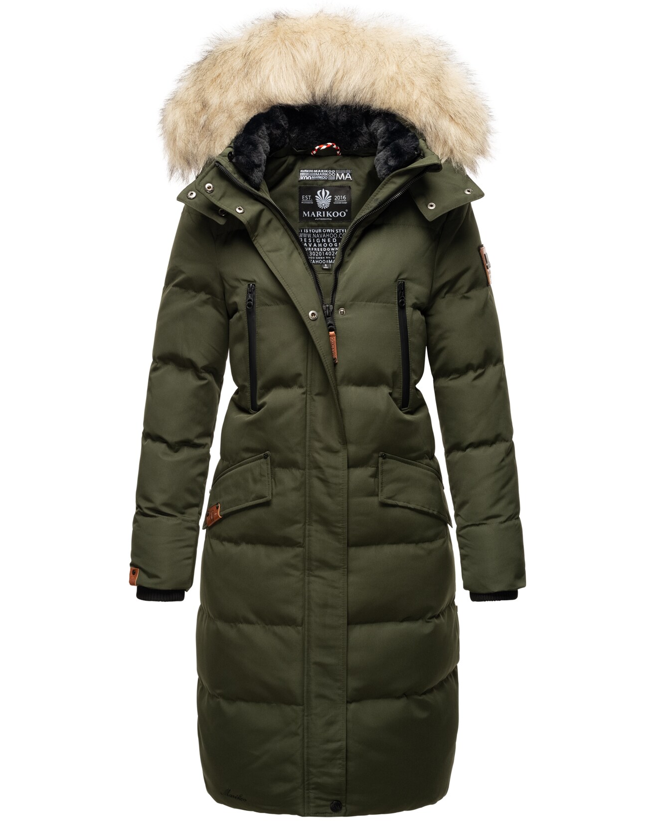 MARIKOO Damen langer Winterjacke Stepp Parka mit abnehmbarer Kapuze Schneesternchen